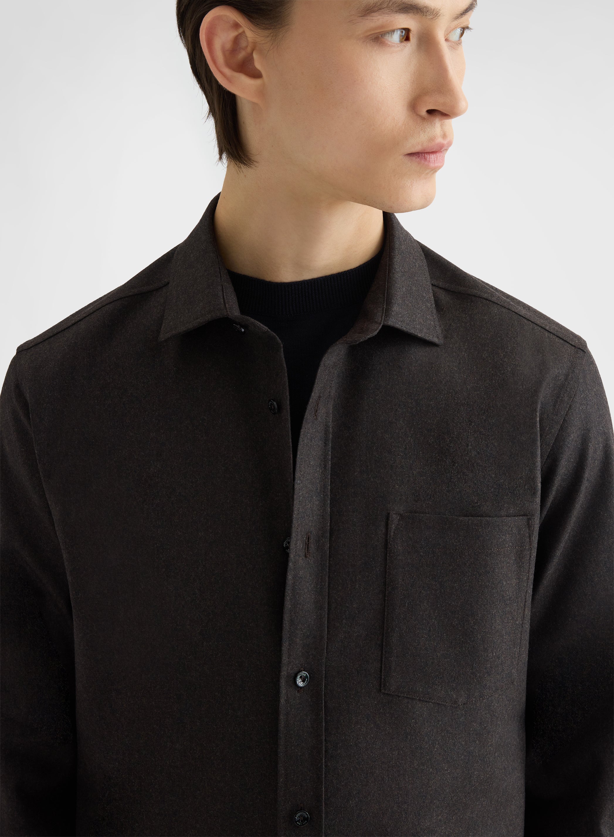 WOOL FLANNEL ONE POCKET SHIRT EBONY