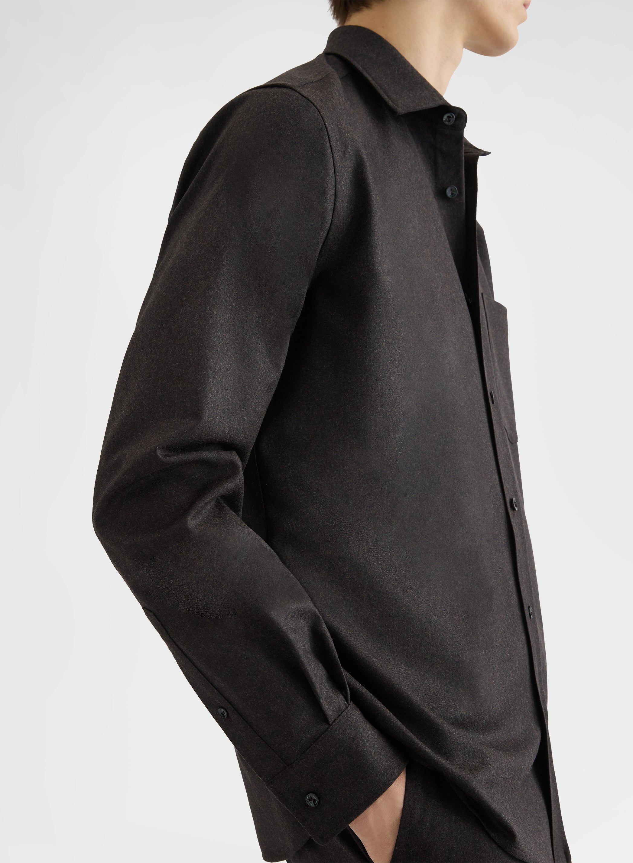 WOOL FLANNEL ONE POCKET SHIRT EBONY