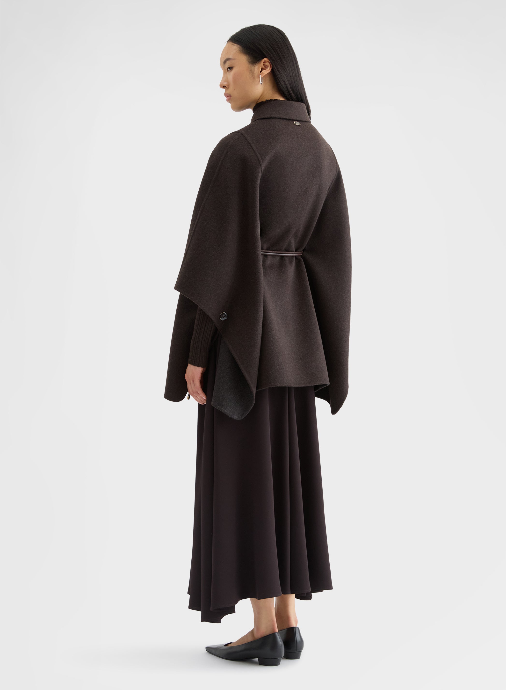 MATT SILK BLEND HIGH WAISTED WIDE MIDI SKIRT EBONY