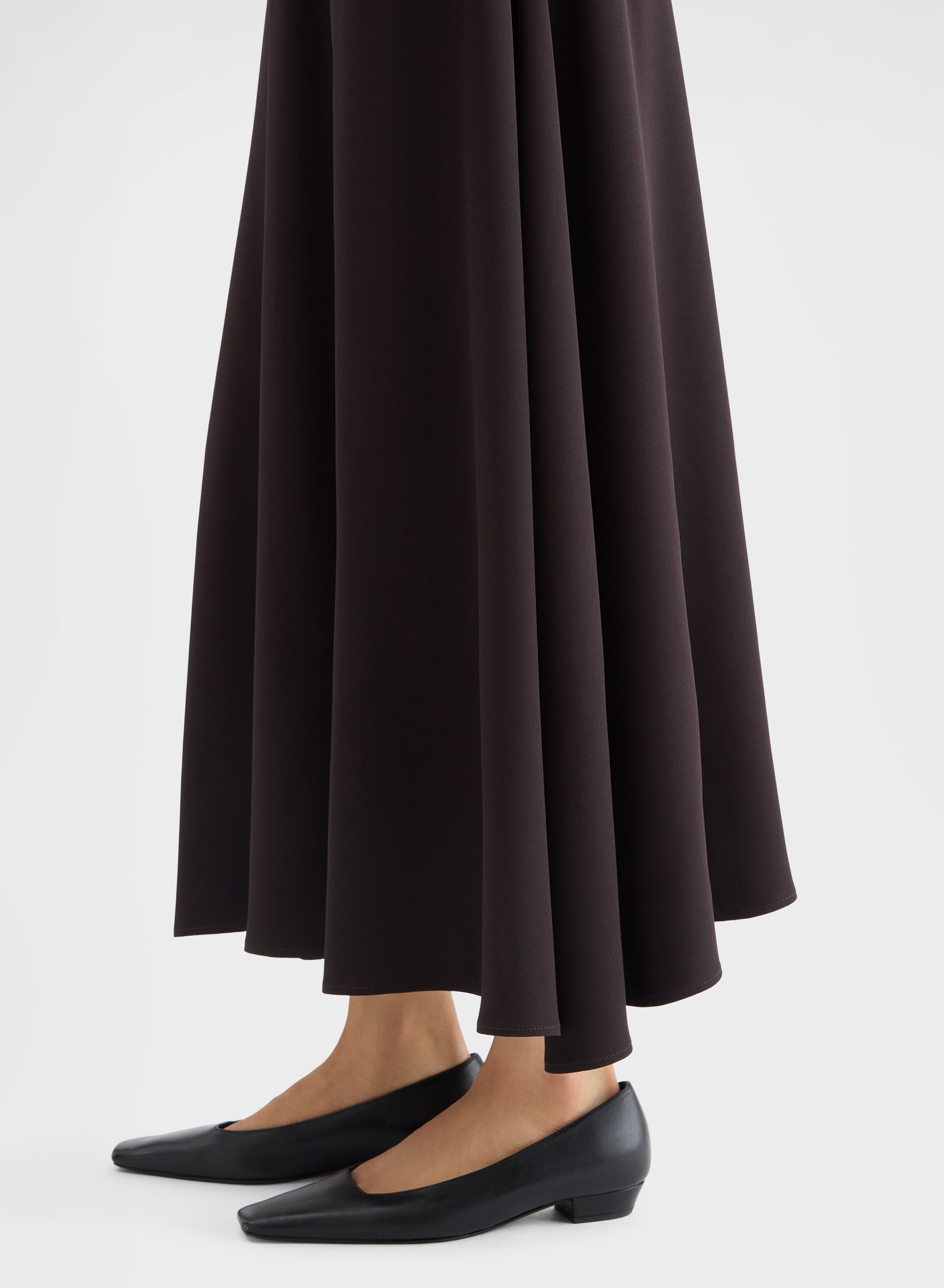 MATT SILK BLEND HIGH WAISTED WIDE MIDI SKIRT EBONY