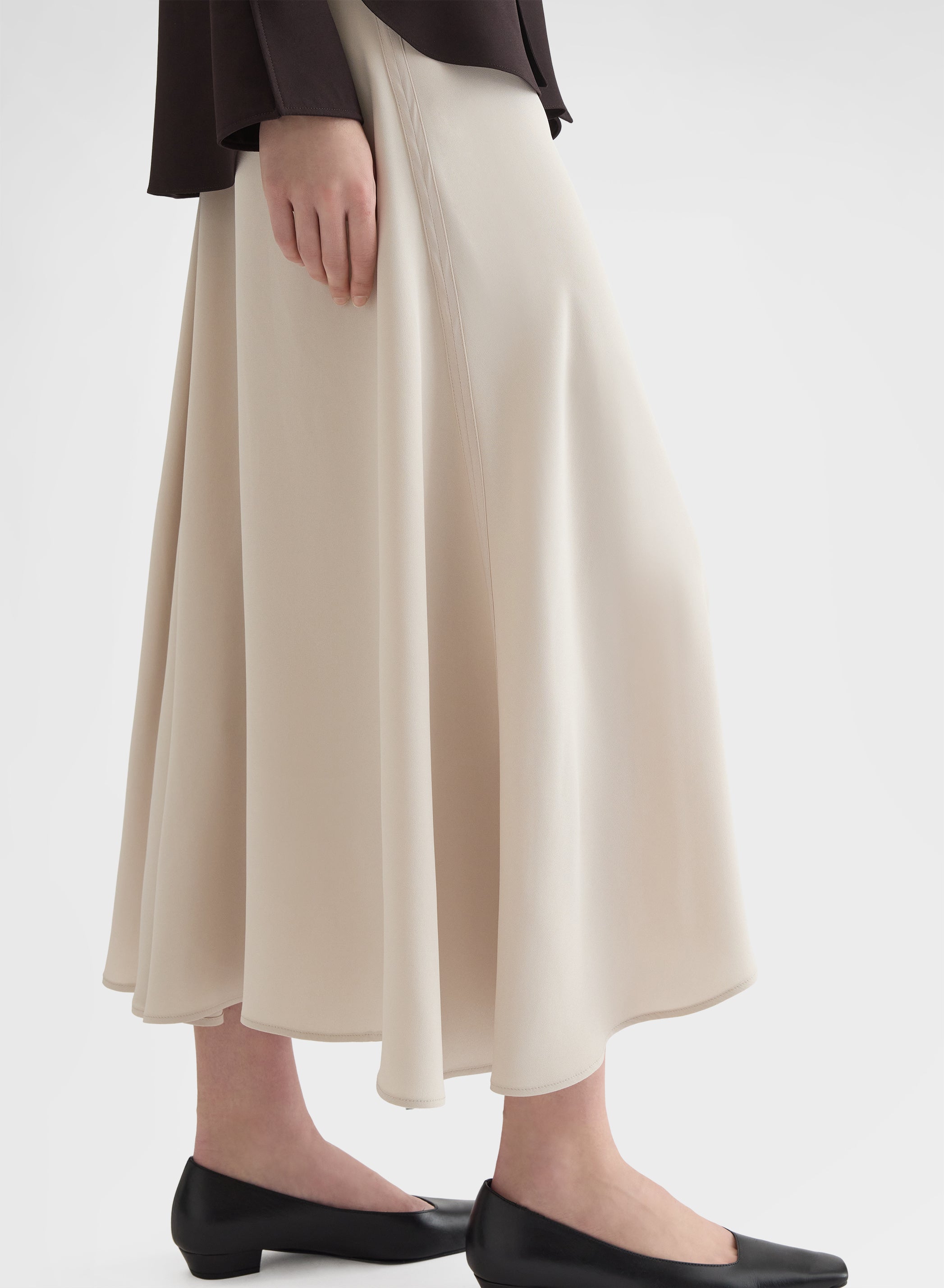 MATT SILK BLEND HIGH WAISTED WIDE MIDI SKIRT GREIGE