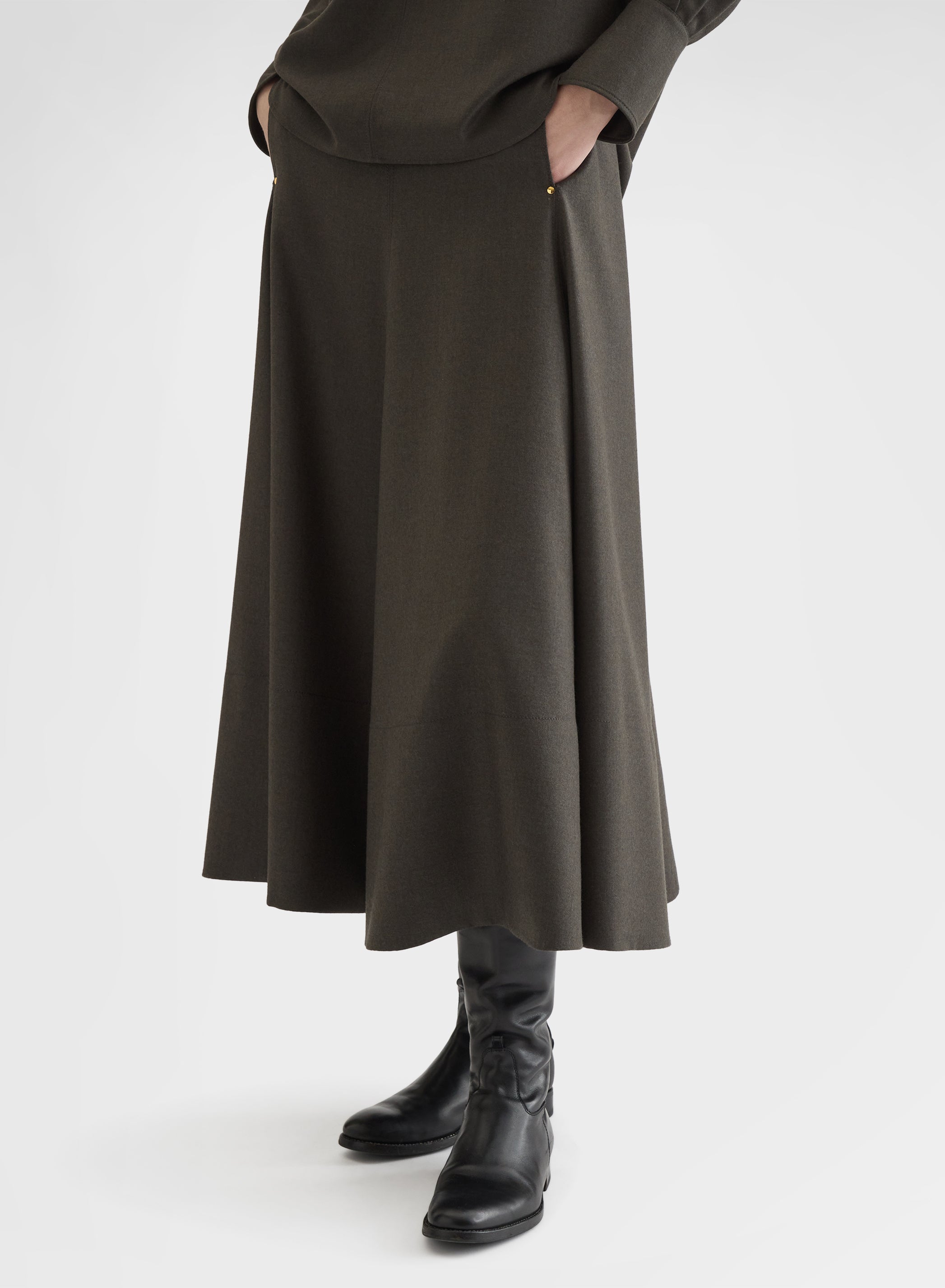 LIGHT WOOL FLANNEL WIDE MIDI SKIRT