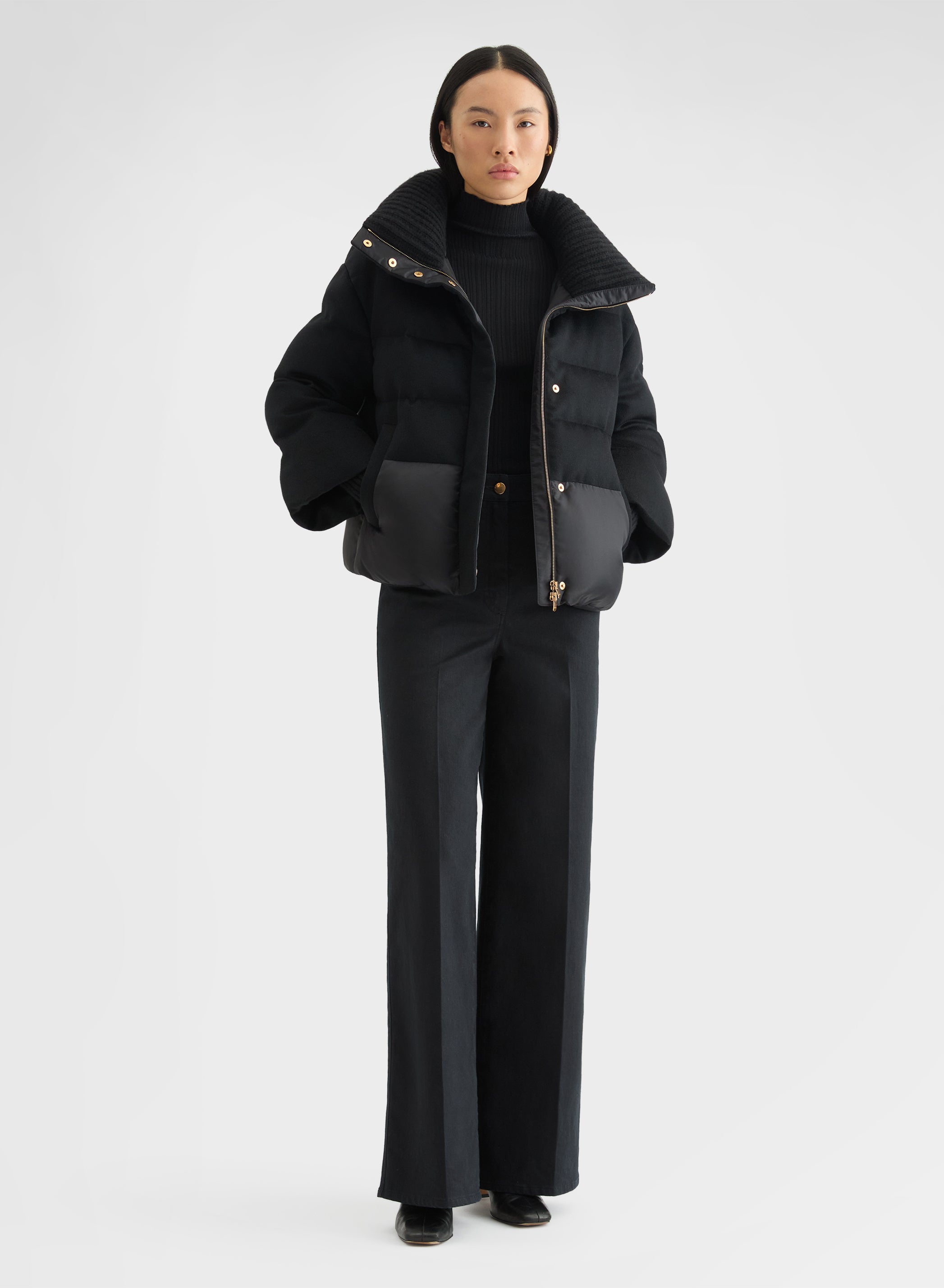 CASHMERE DRAP PUFFER JACKET BLACK