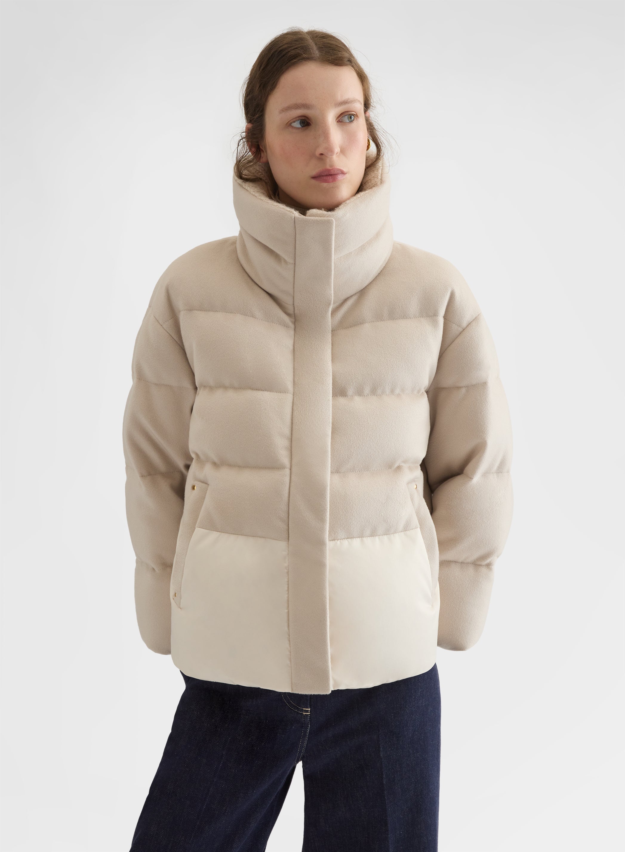 CASHMERE DRAP PUFFER JACKET GREIGE
