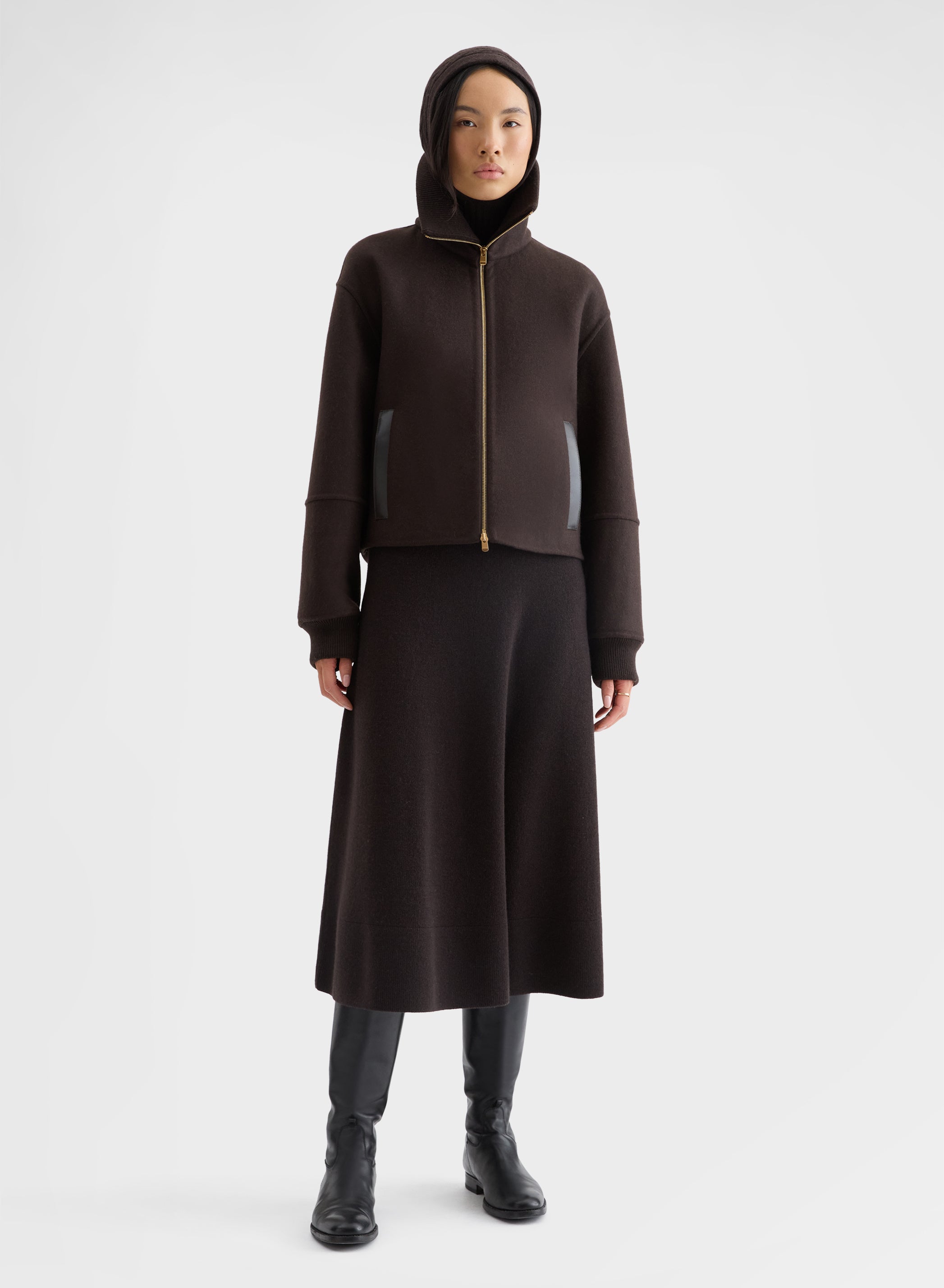 CROPPED BOMBER B-JERSEY DOUBLE FACE CHOCOLATE