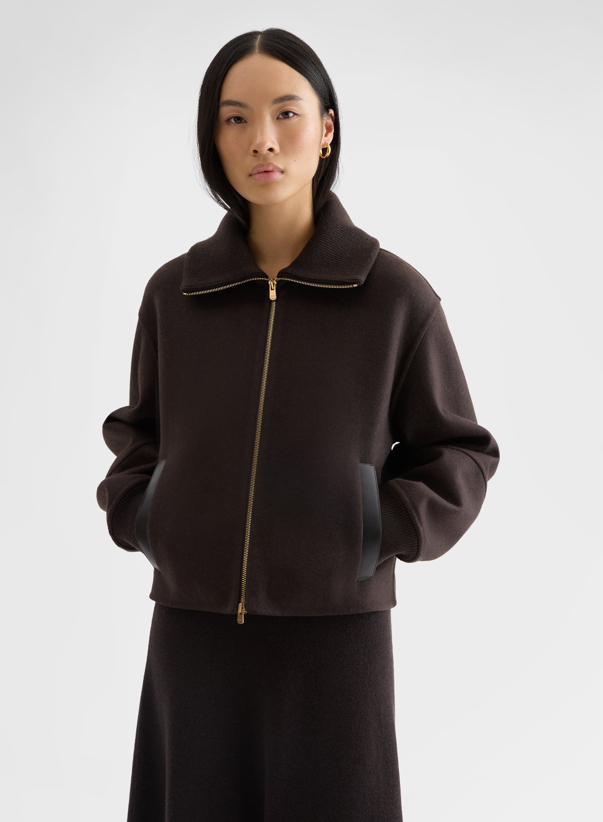 CROPPED BOMBER B-JERSEY DOUBLE FACE CHOCOLATE