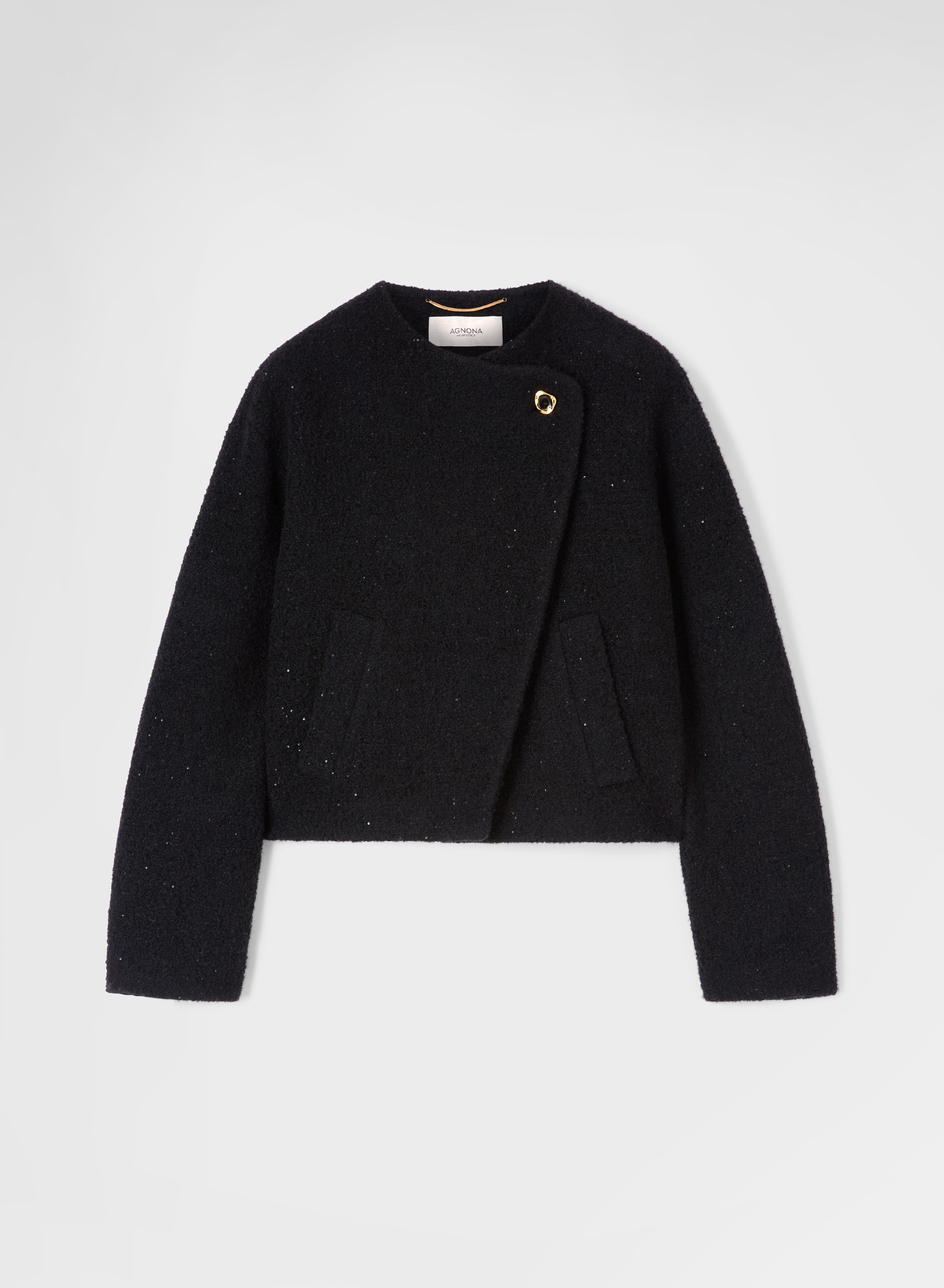 SHIMMERING BOUCLE CROPPED JACKET BLACK