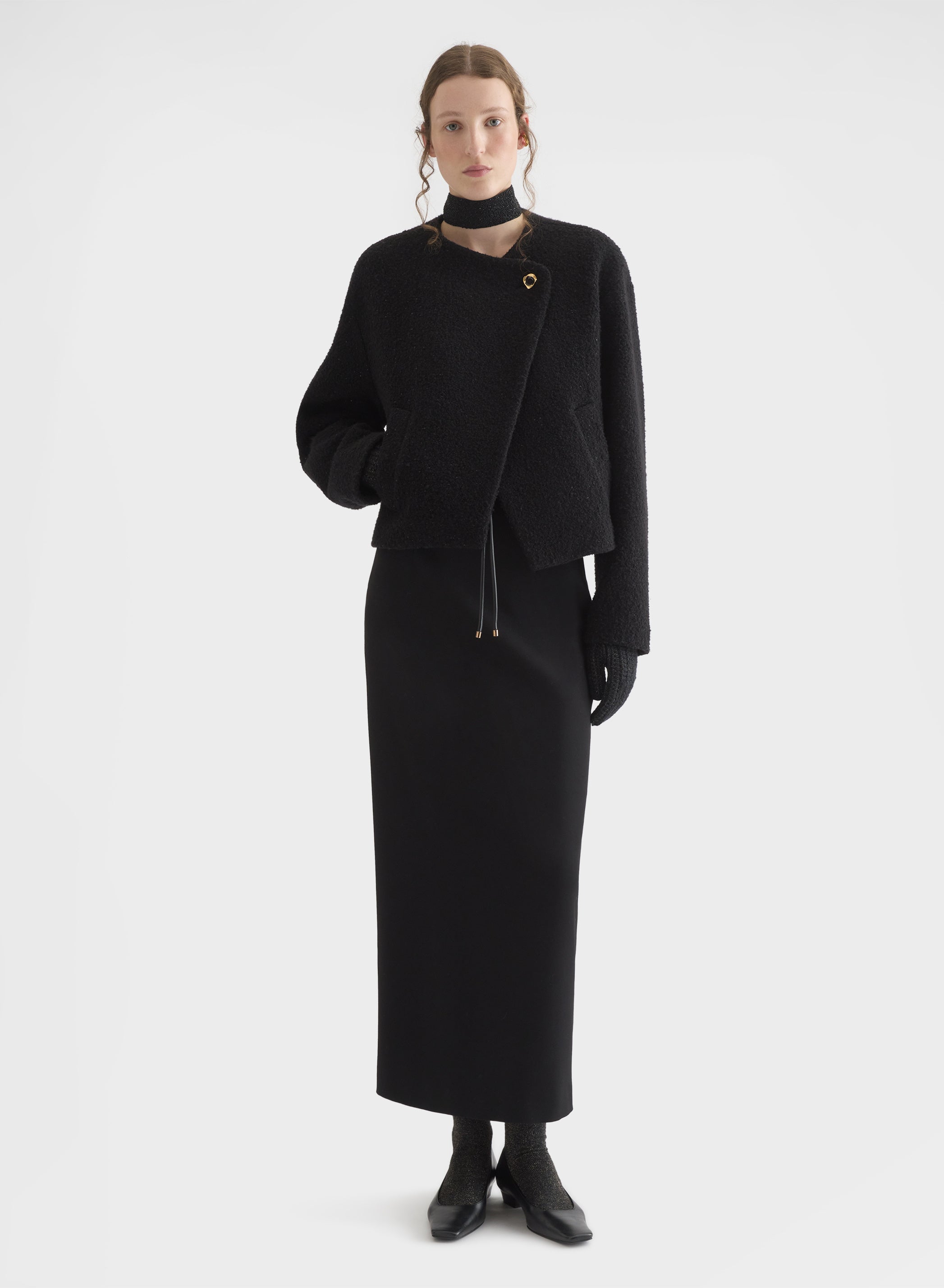 SHIMMERING BOUCLE CROPPED JACKET BLACK
