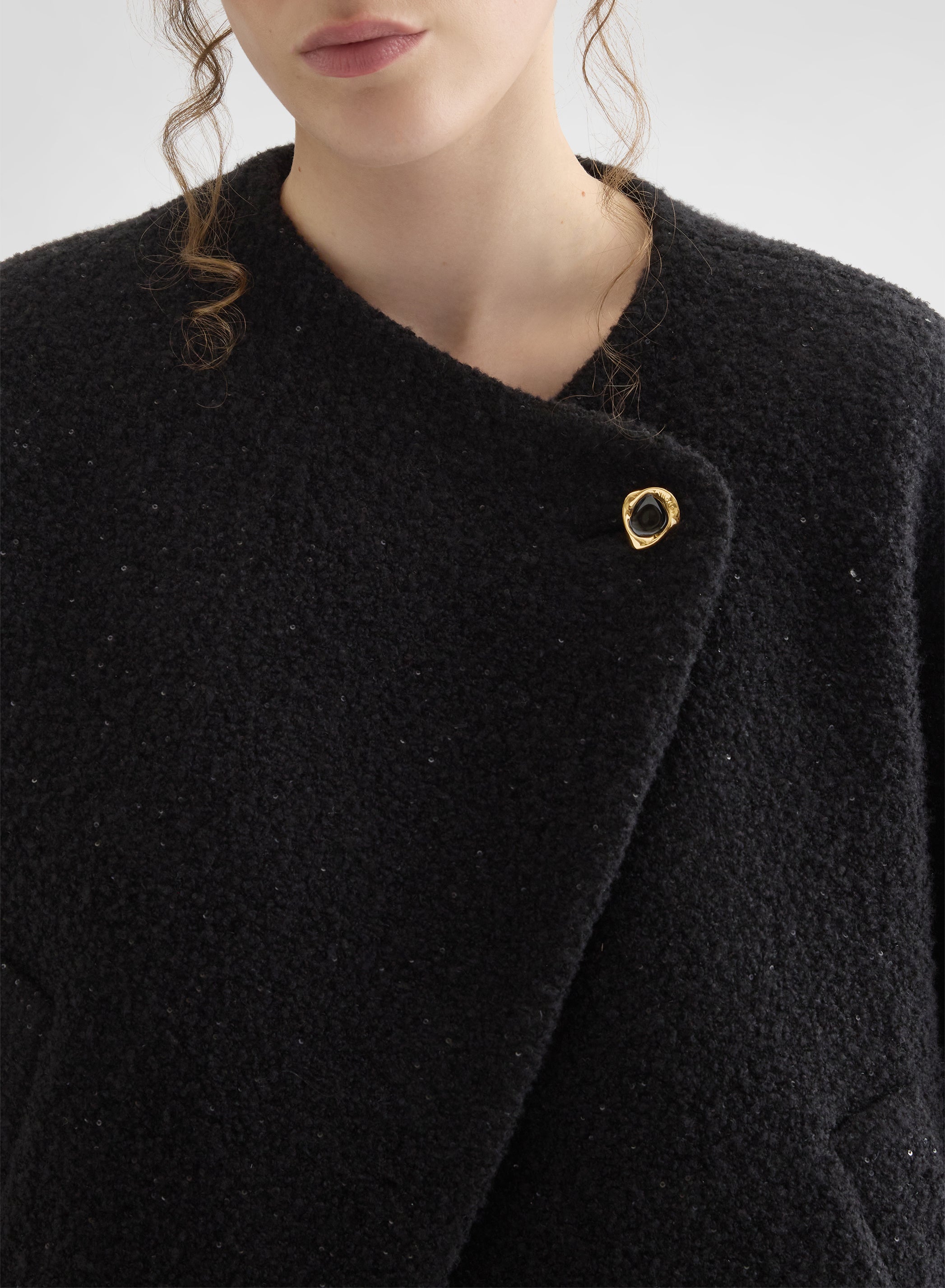 SHIMMERING BOUCLE CROPPED JACKET BLACK