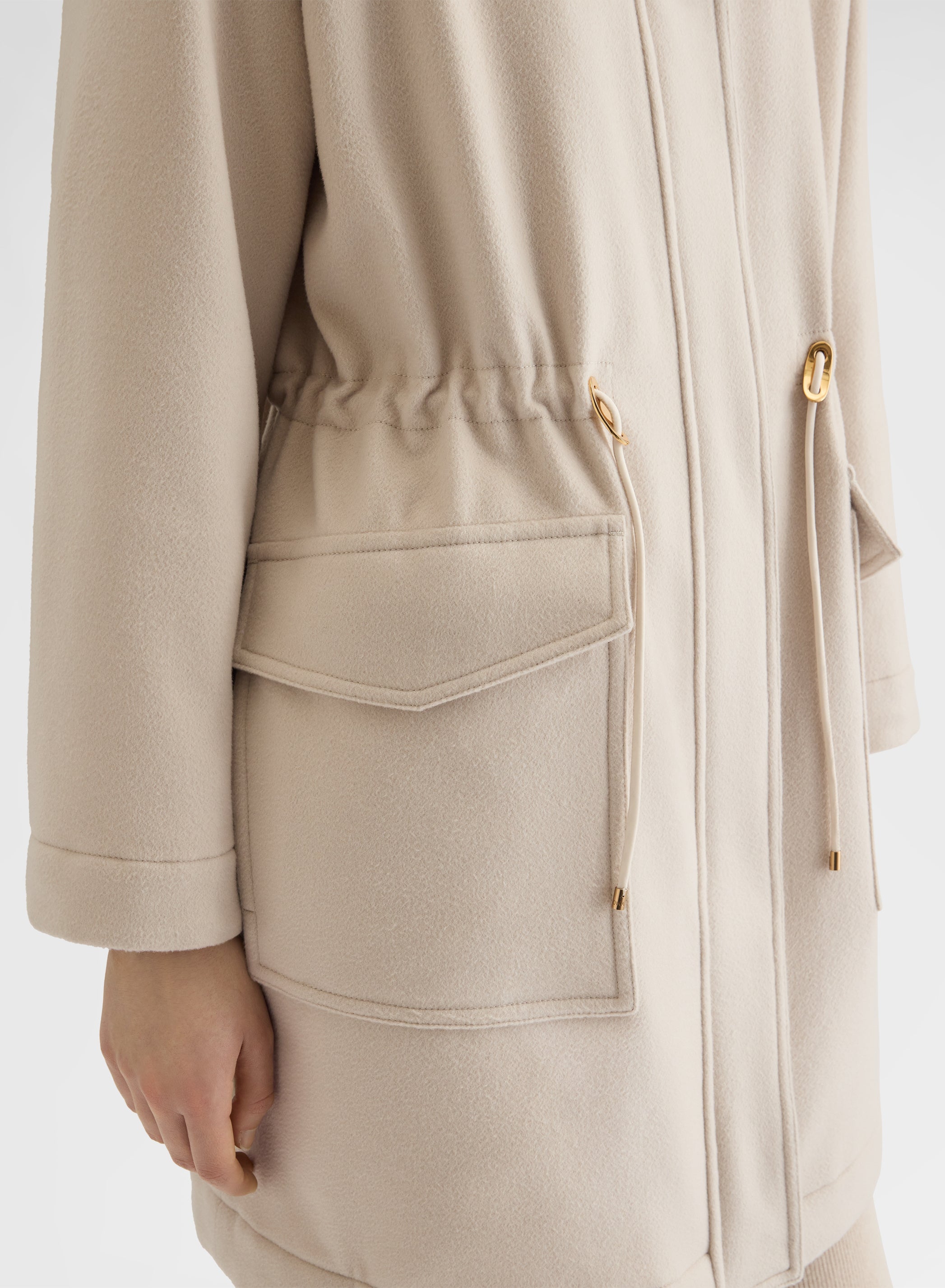 CASHMERE DRAP FUR COLLAR PARKA GREIGE