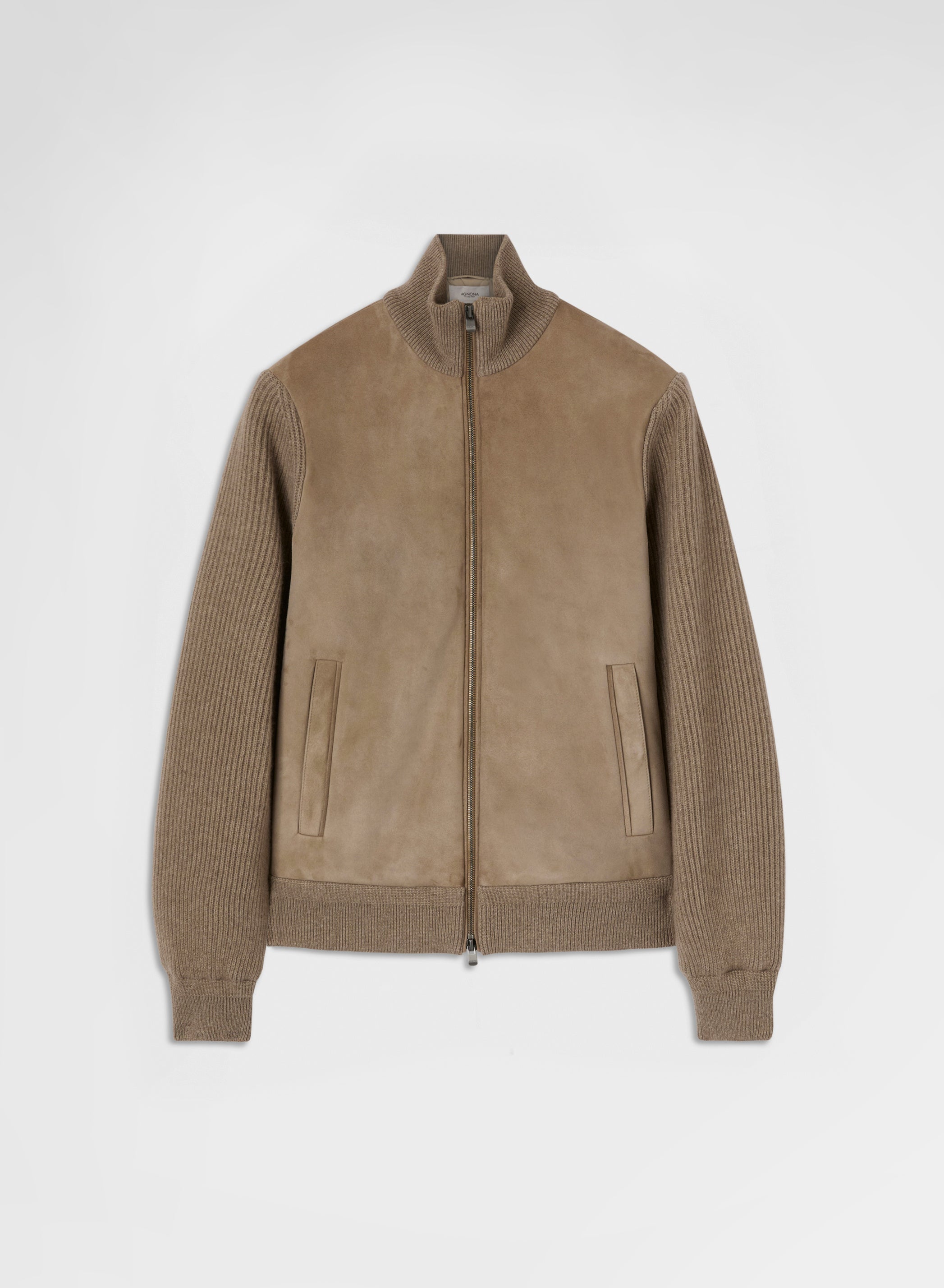 CASHMERE ENGLISH RIB AND SUEDE BOMBER