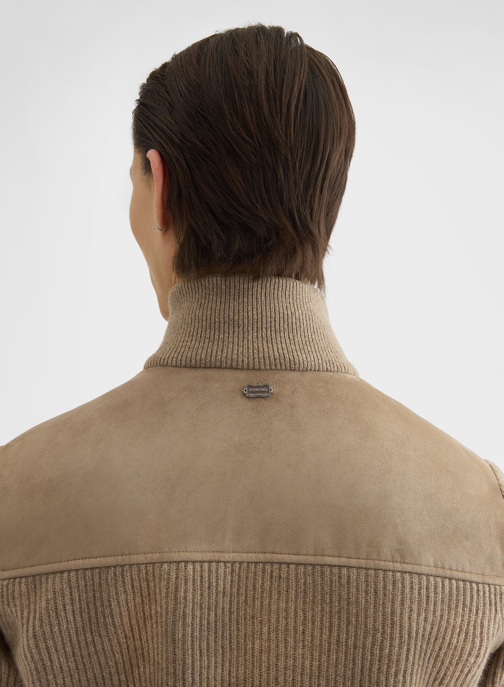 CASHMERE ENGLISH RIB AND SUEDE BOMBER