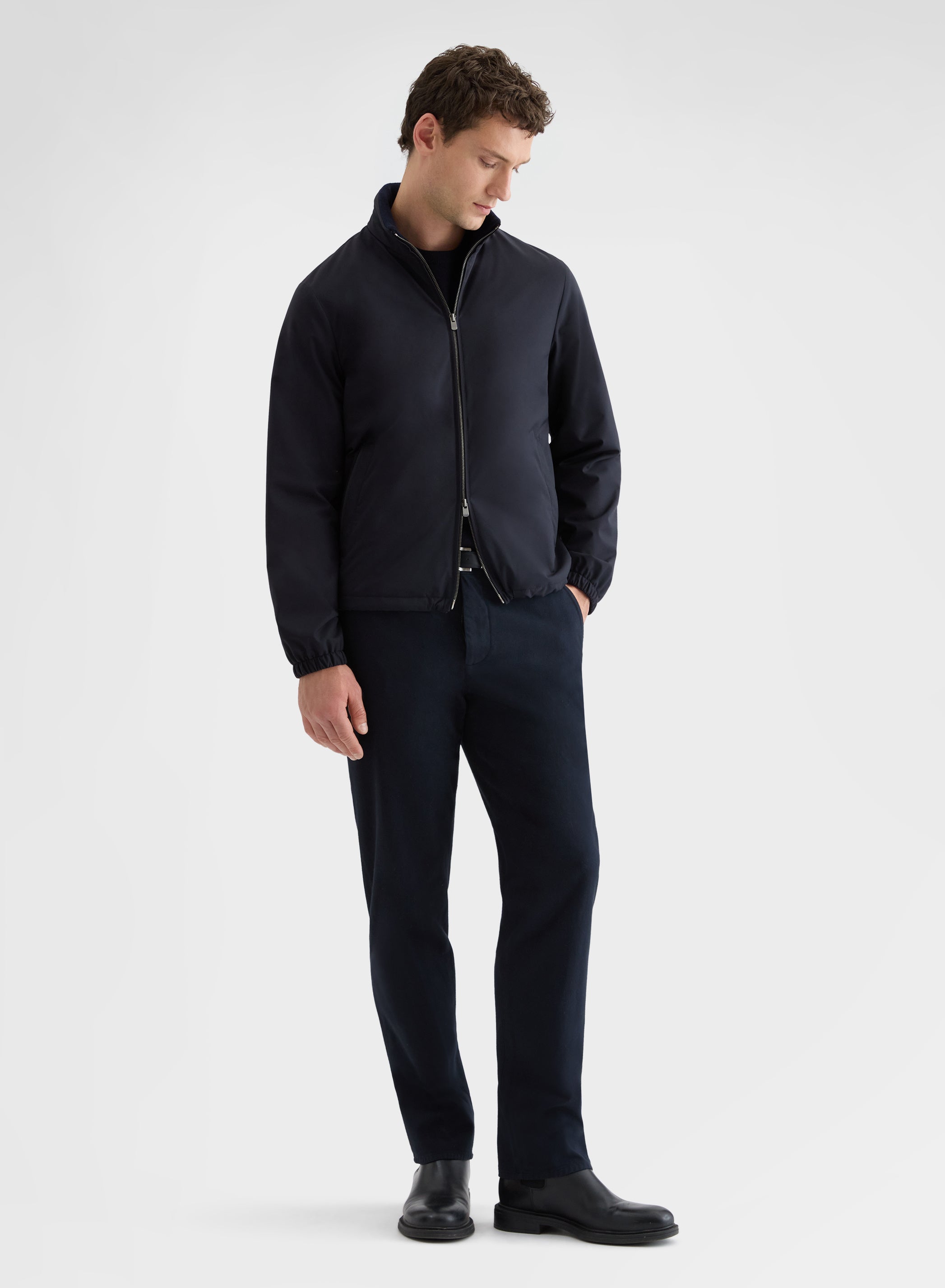 NYLON TECH TWILL HIGH NECK JACKET NAVY