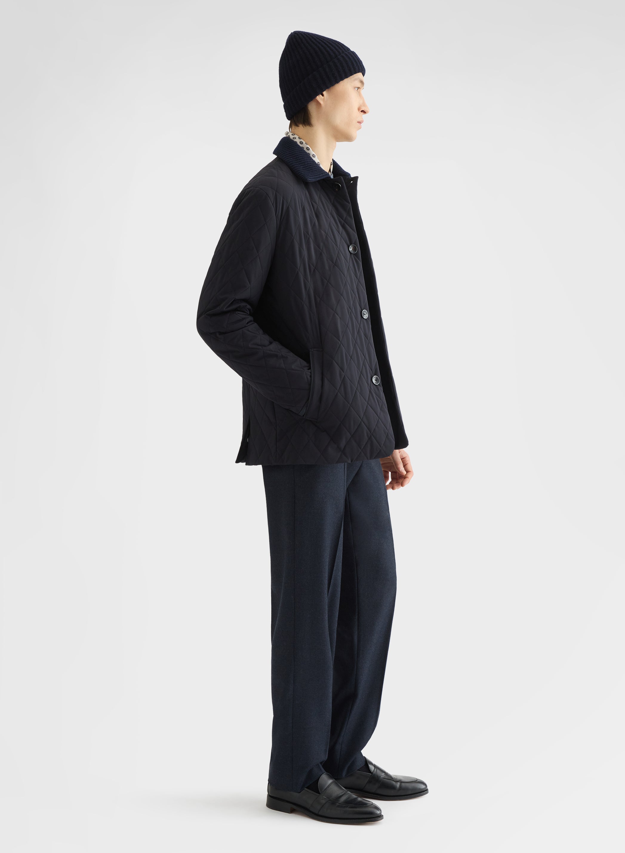 NYLON TECH TWILL QUILTED JACKET NAVY