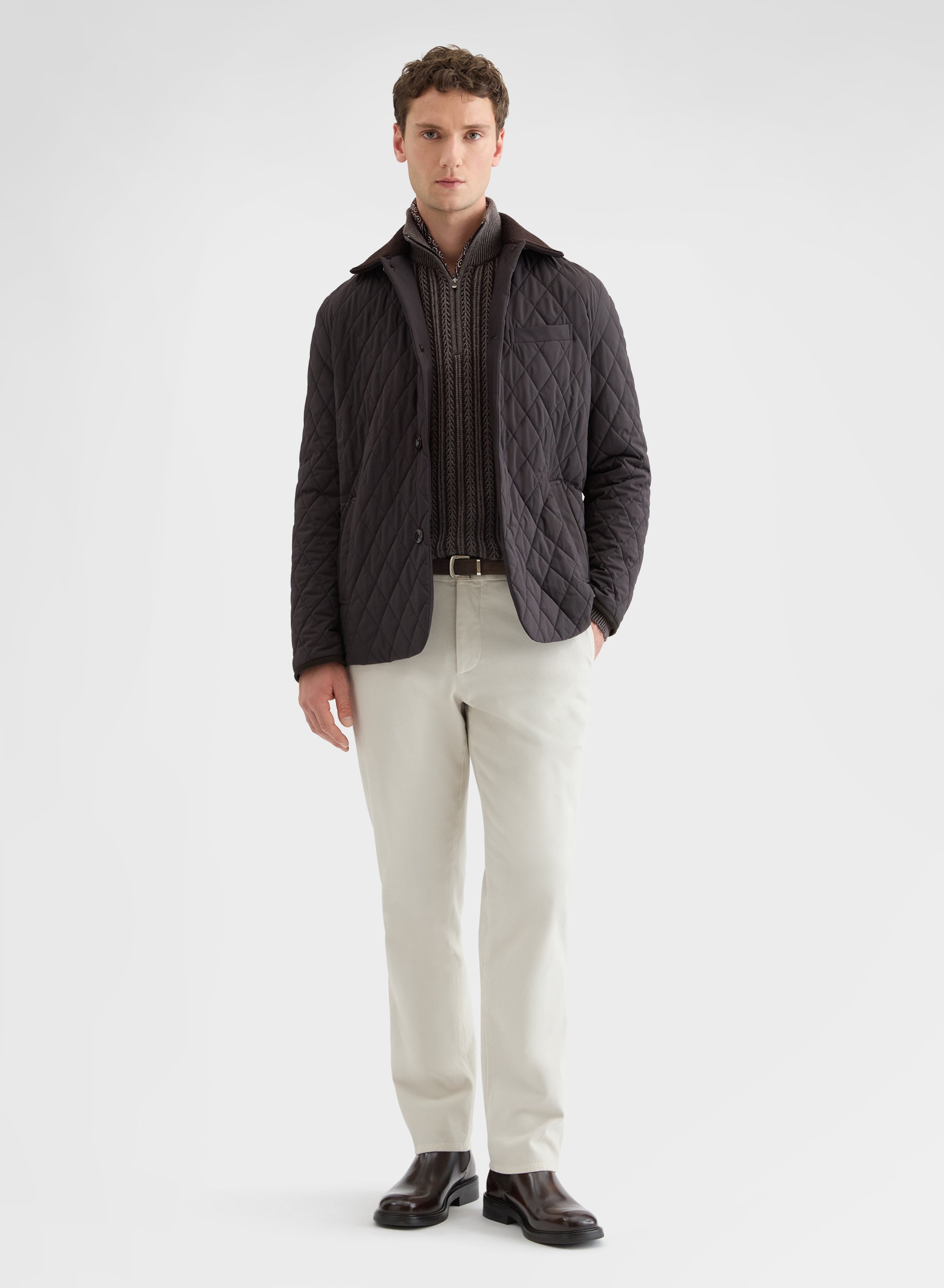 NYLON TECH TWILL QUILTED JACKET CHOCOLATE