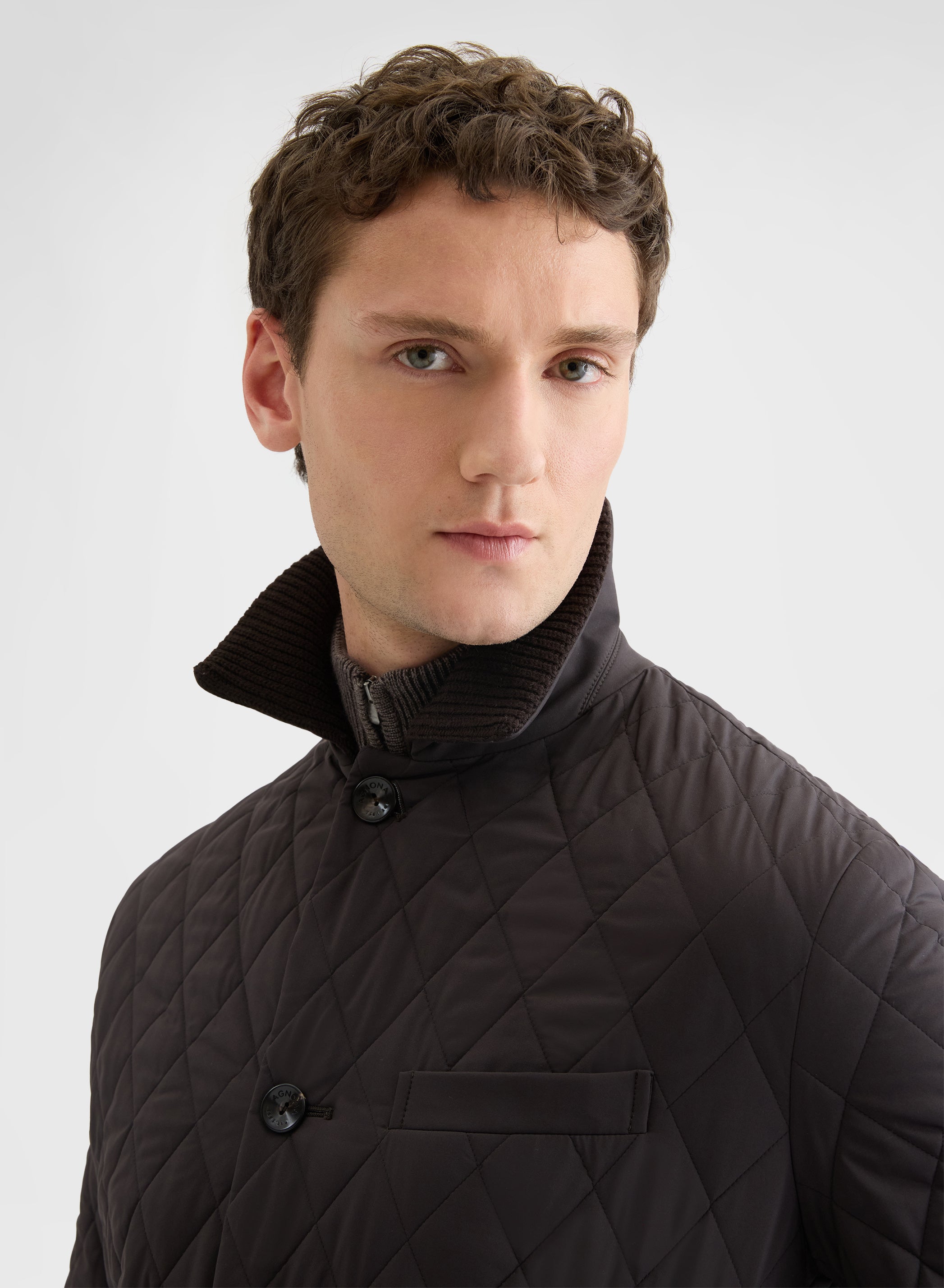 NYLON TECH TWILL QUILTED JACKET CHOCOLATE