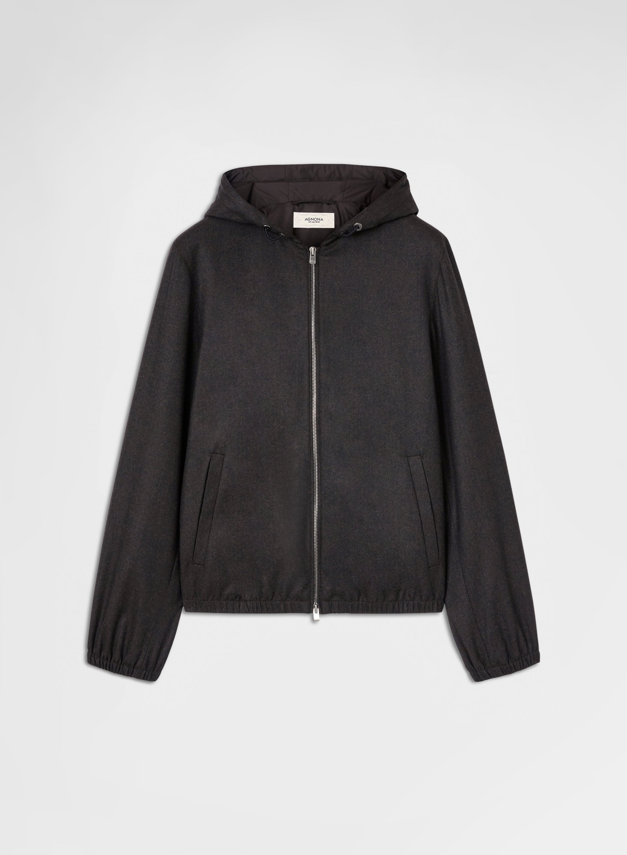WOOL FLANNEL HOODED BLOUSON EBONY