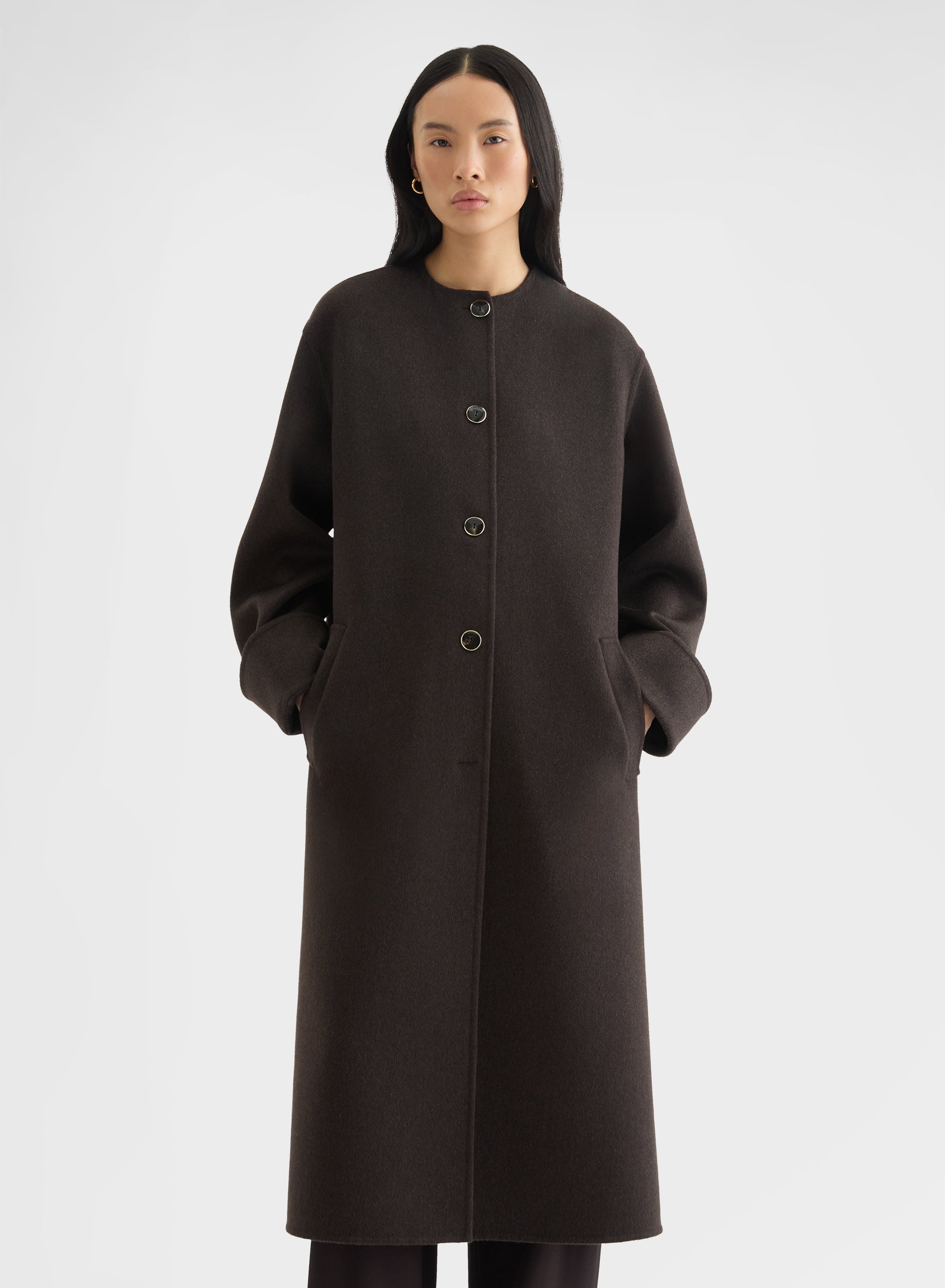 CASHMERE DOUBLE FACE ROUND NECK LONG COAT