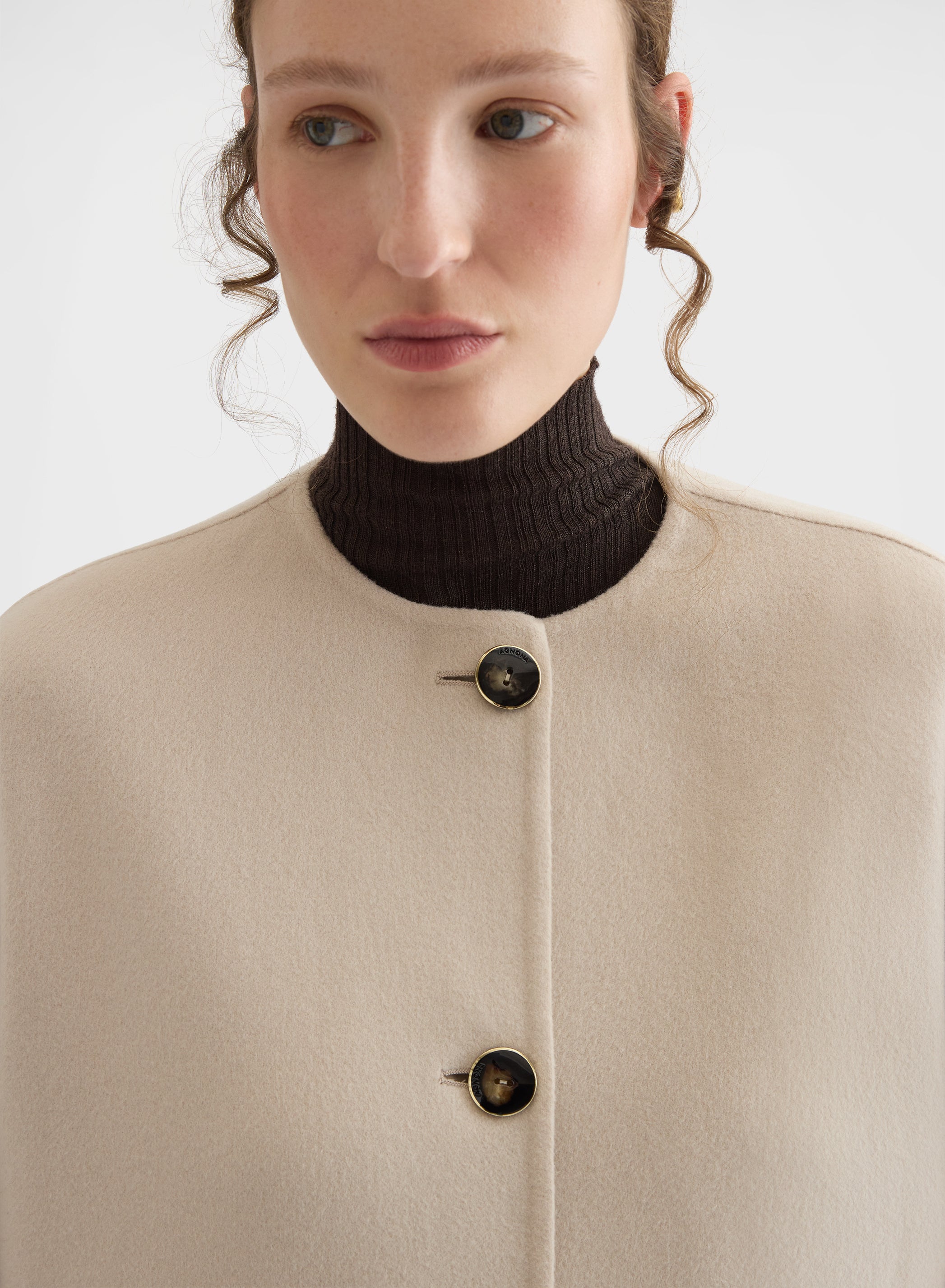 CASHMERE DOUBLE FACE ROUND NECK LONG COAT GREIGE