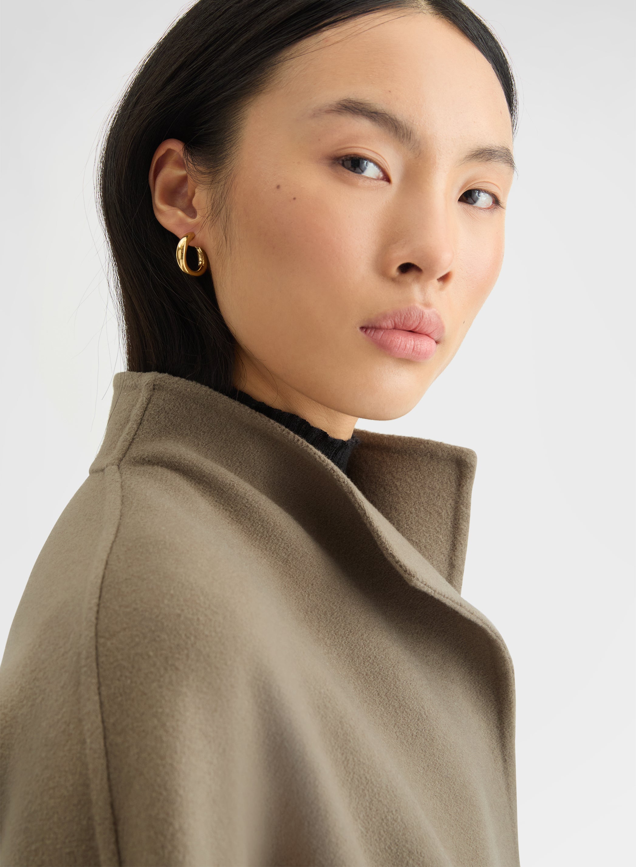 MATT CASHMERE DOUBLE FACE HIGH NECK BELTED COAT