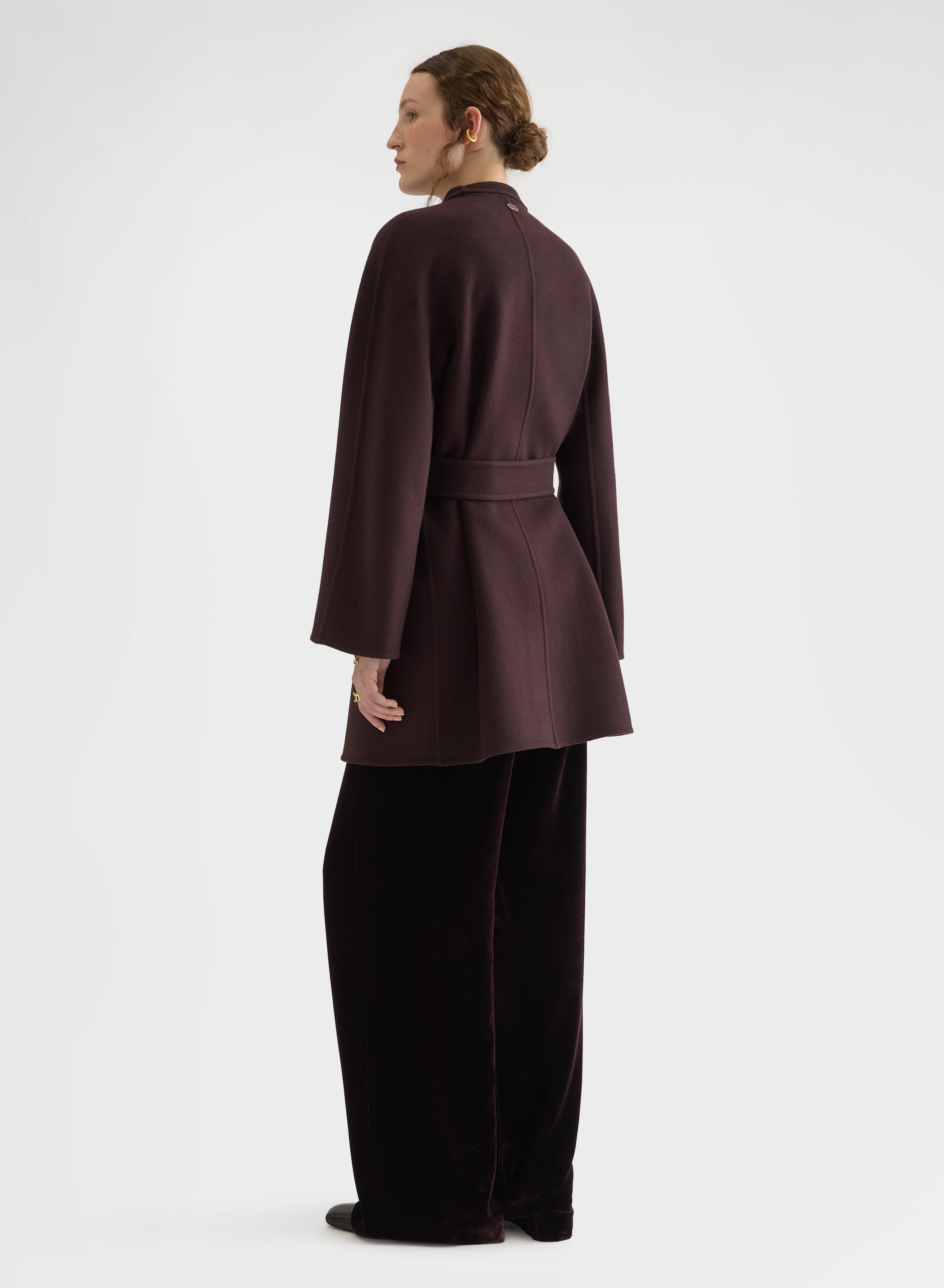 MATT CASHMERE DOUBLE FACE HIGH NECK BELTED COAT BURGUNDY