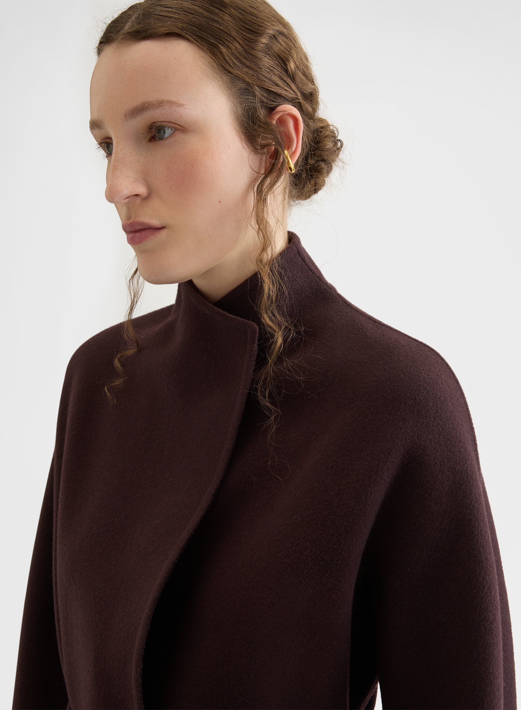 MATT CASHMERE DOUBLE FACE HIGH NECK BELTED COAT BURGUNDY