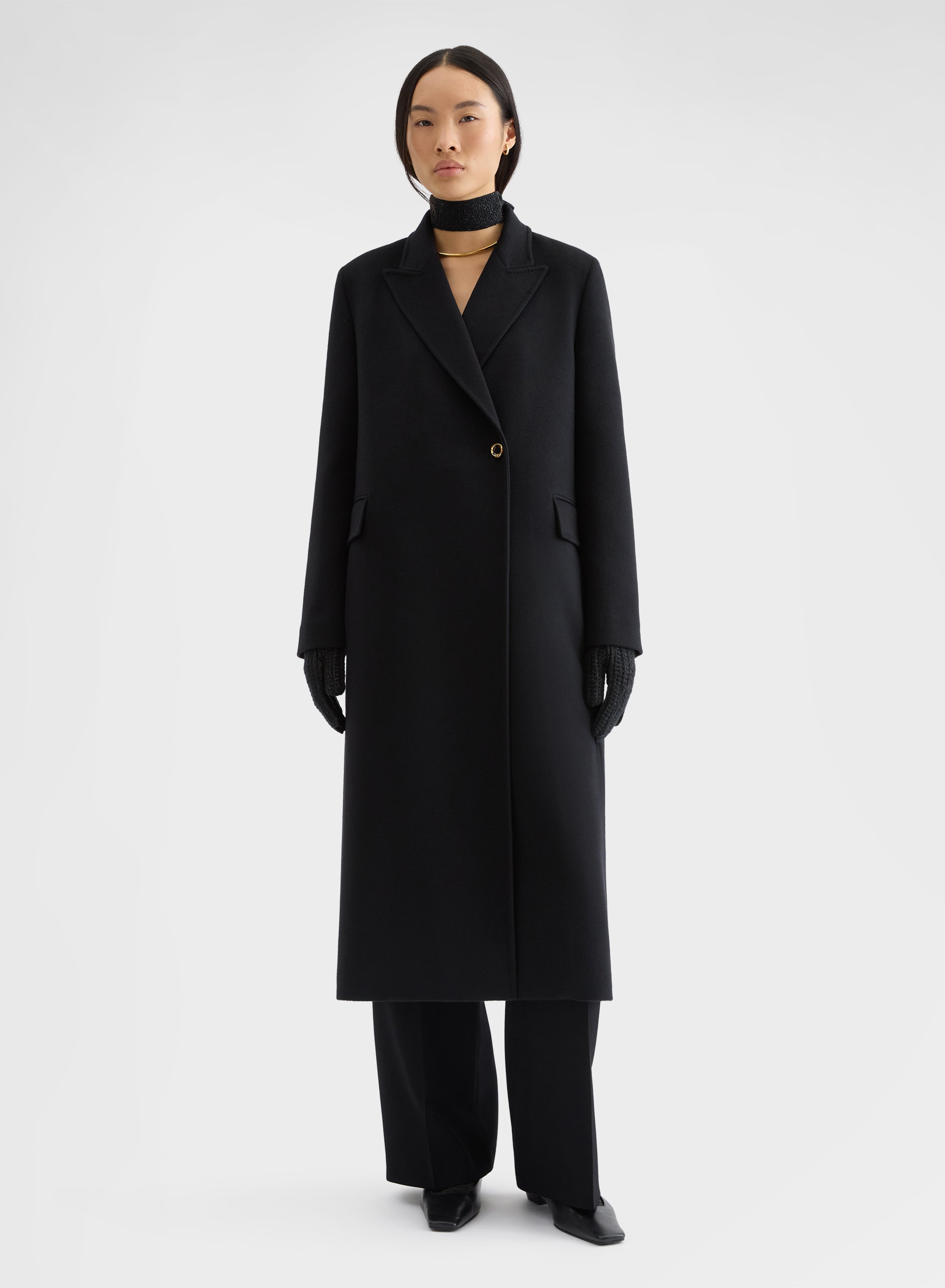 CASHMERE DRAP LONG COAT BLACK