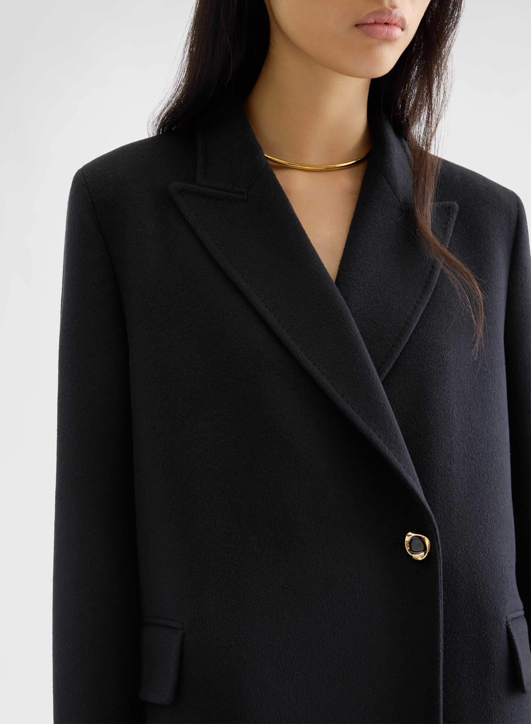 CASHMERE DRAP LONG COAT BLACK
