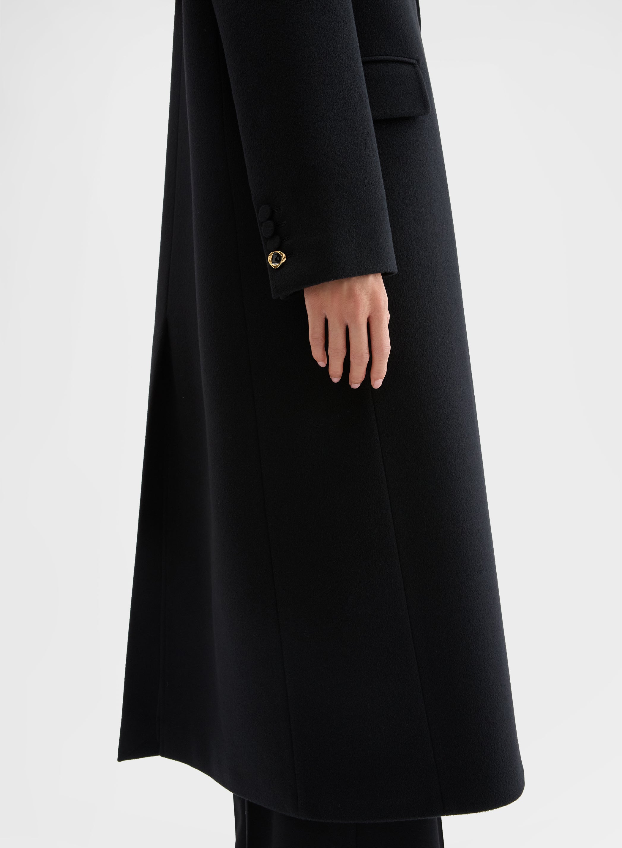 CASHMERE DRAP LONG COAT BLACK