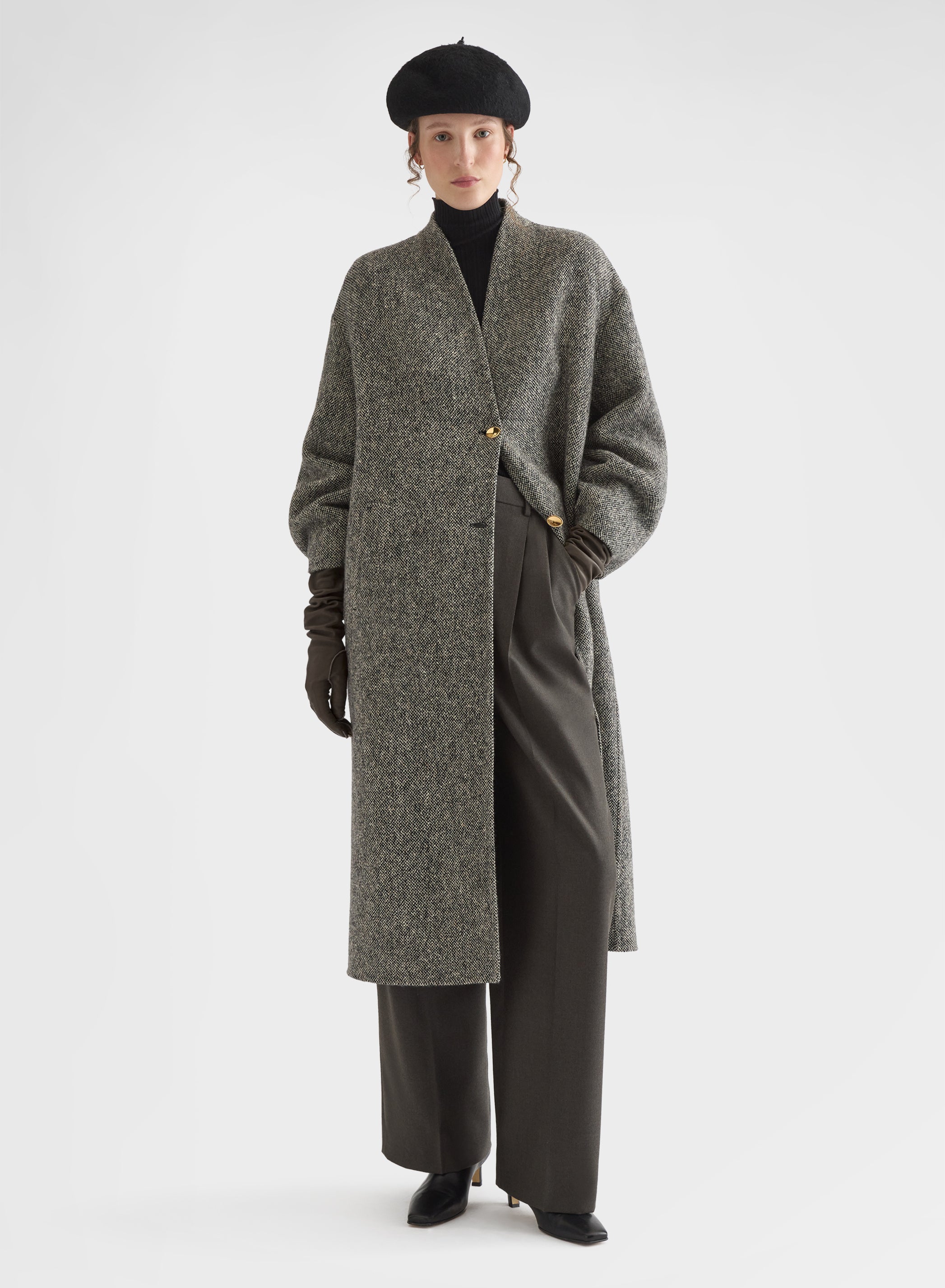 CASHMERE BLEND TWEED DOUBLE FACE COAT CANVAS