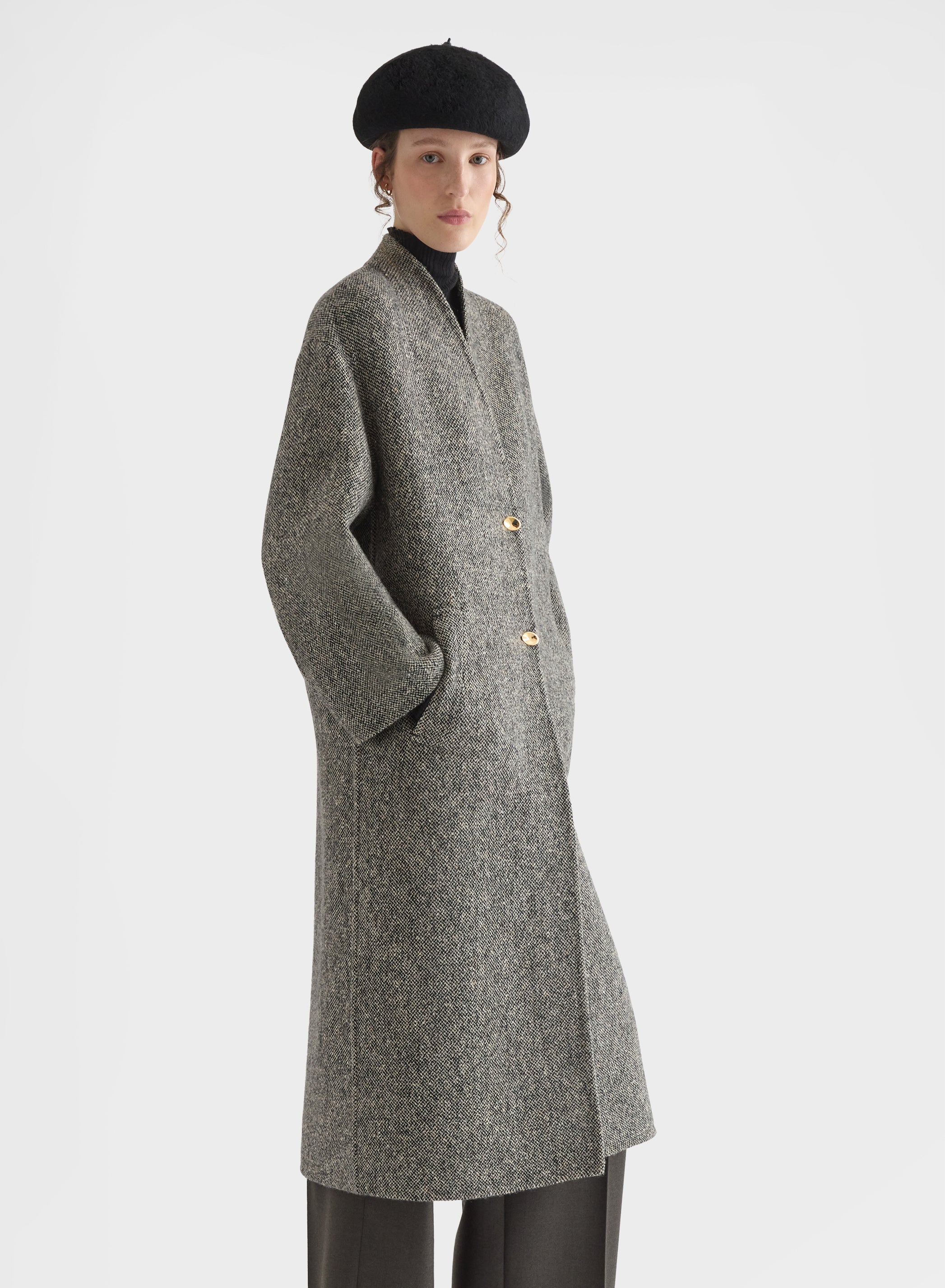 CASHMERE BLEND TWEED DOUBLE FACE COAT CANVAS