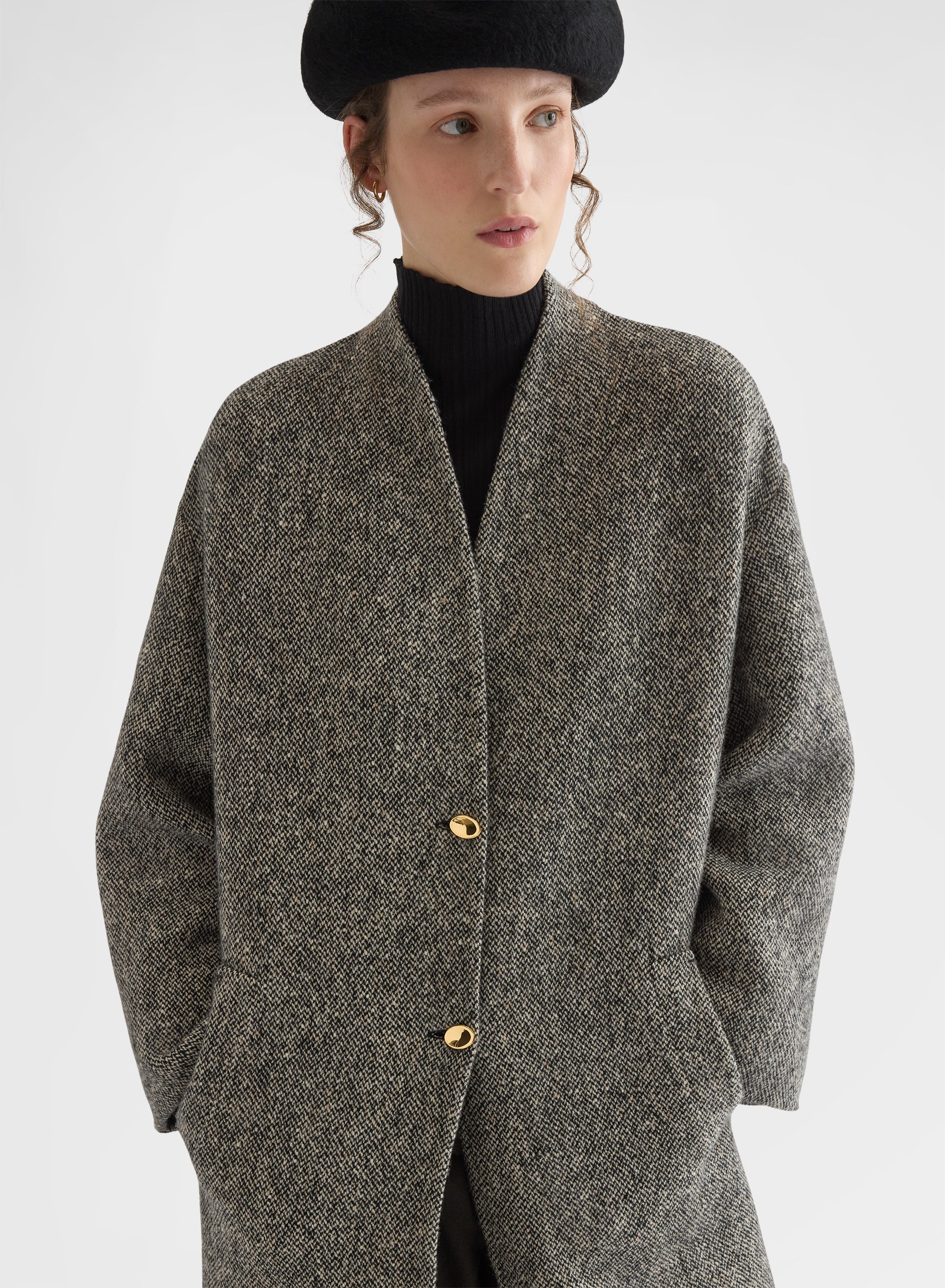 CASHMERE BLEND TWEED DOUBLE FACE COAT CANVAS