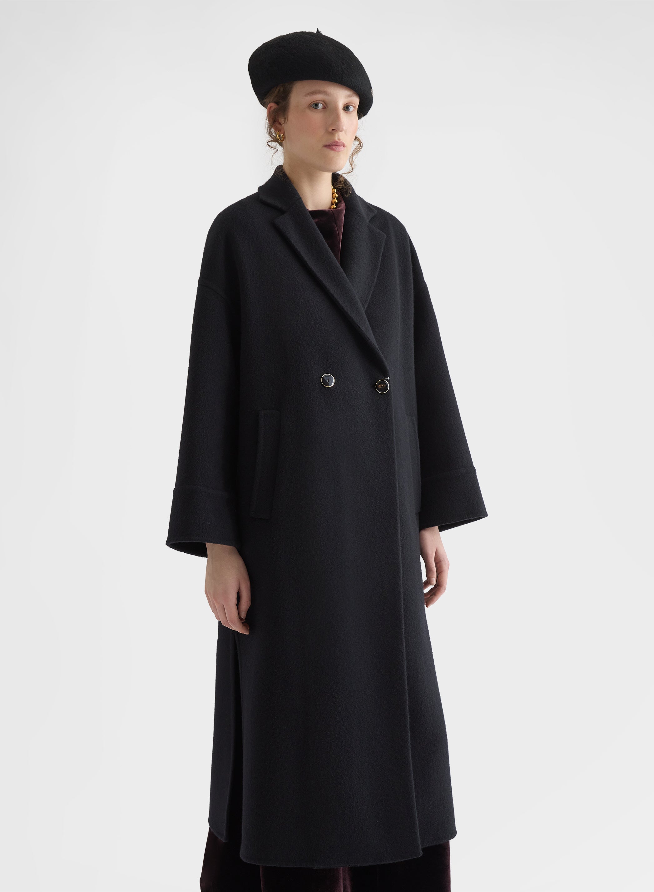 MATT CASHMERE DOUBLE FACE DOUBLE BREASTED COAT BLACK