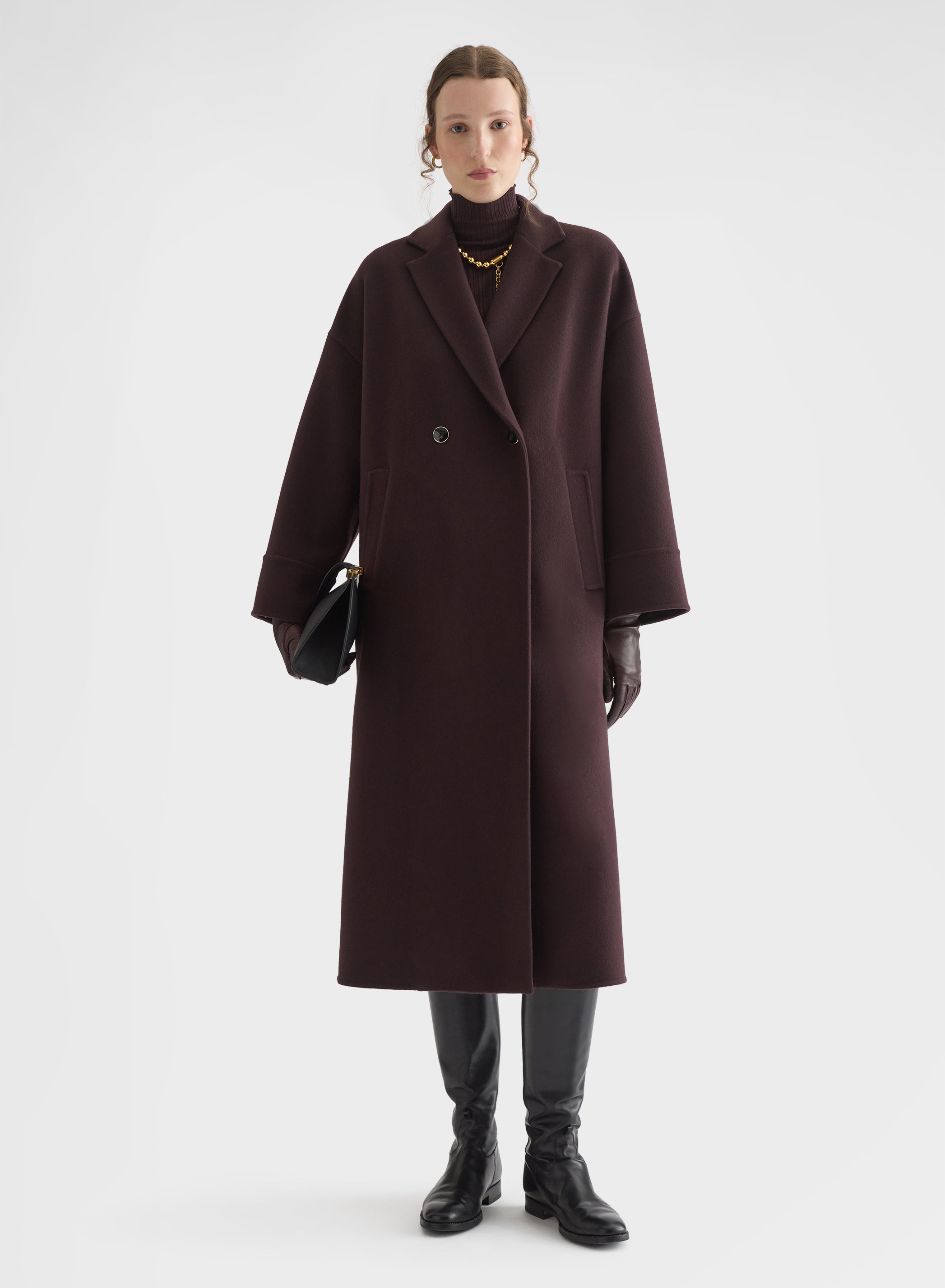 MATT CASHMERE DOUBLE FACE DOUBLE BREASTED COAT BURGUNDY