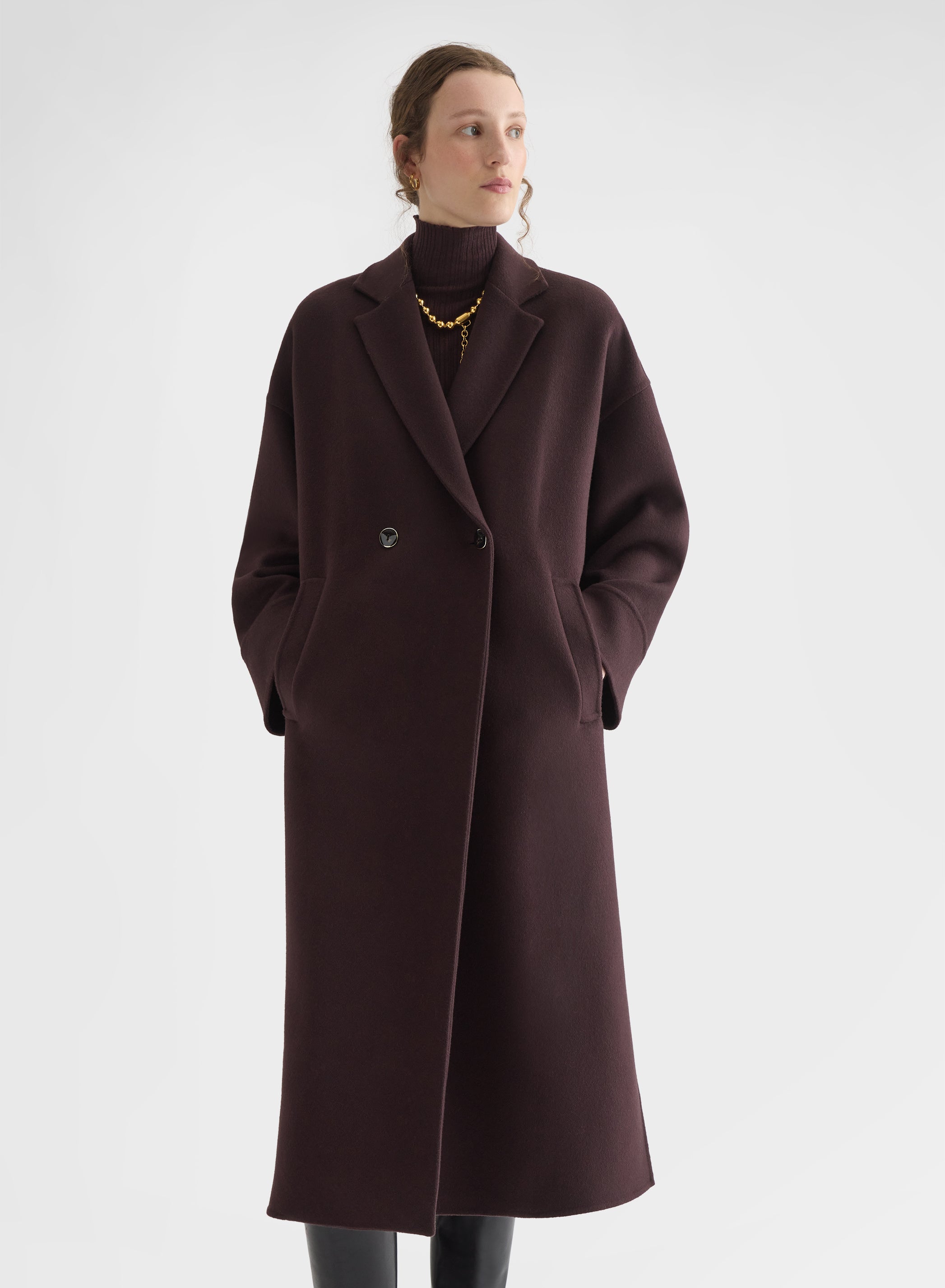 MATT CASHMERE DOUBLE FACE DOUBLE BREASTED COAT BURGUNDY