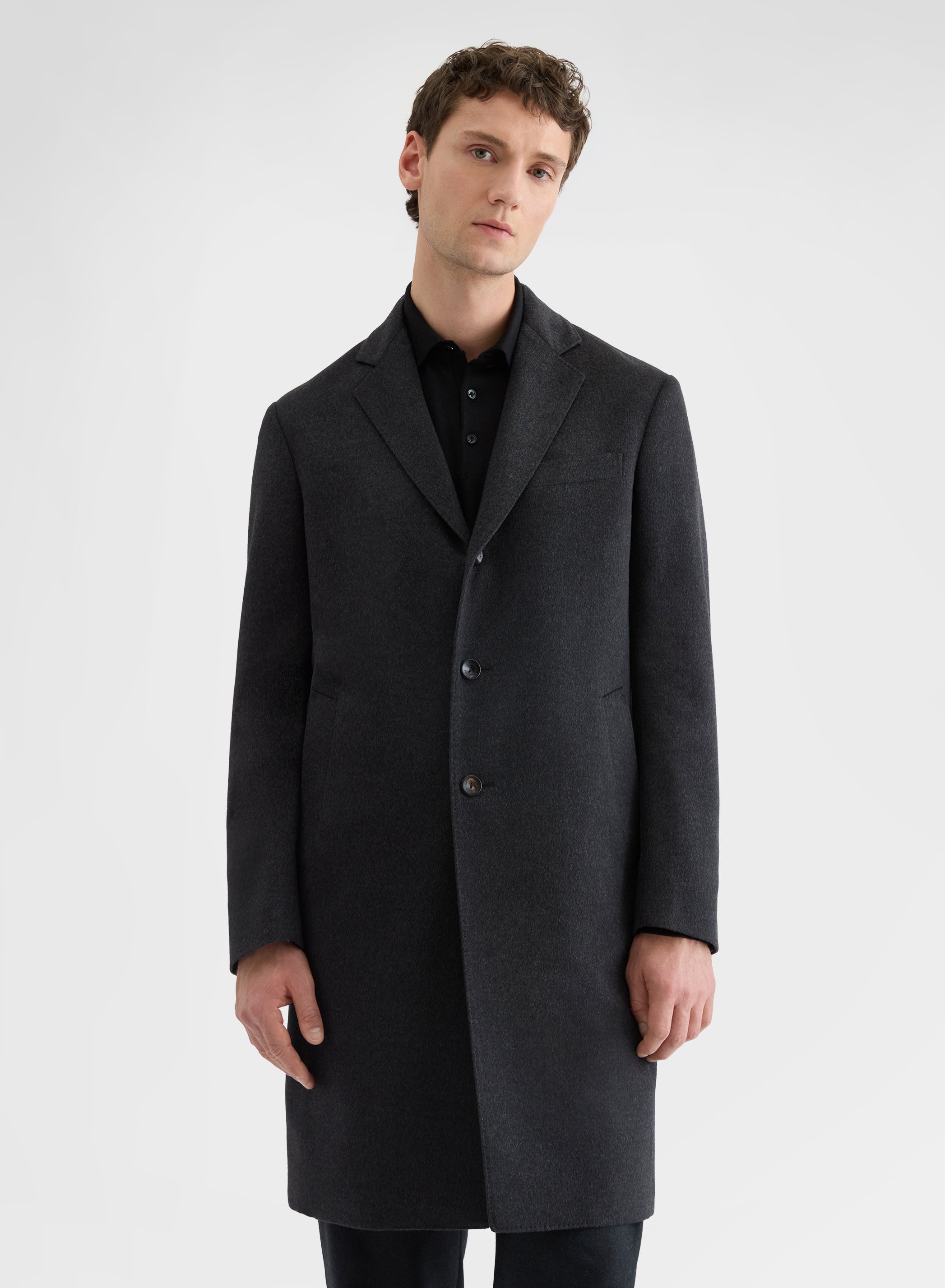 CASHMERE DRAP SINGLE BREASTED COAT CHARCOAL