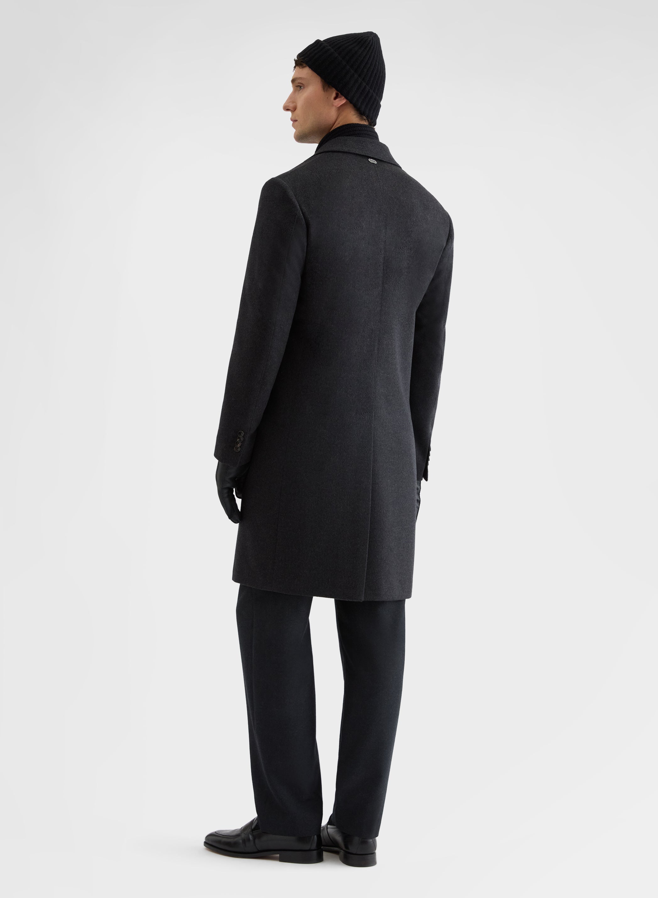 CASHMERE DRAP SINGLE BREASTED COAT CHARCOAL