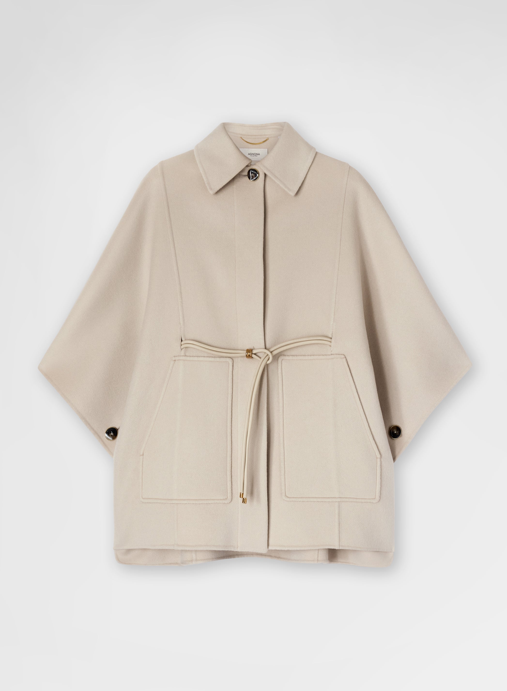 CASHMERE DOUBLE FACE BELTED CAPE GREIGE