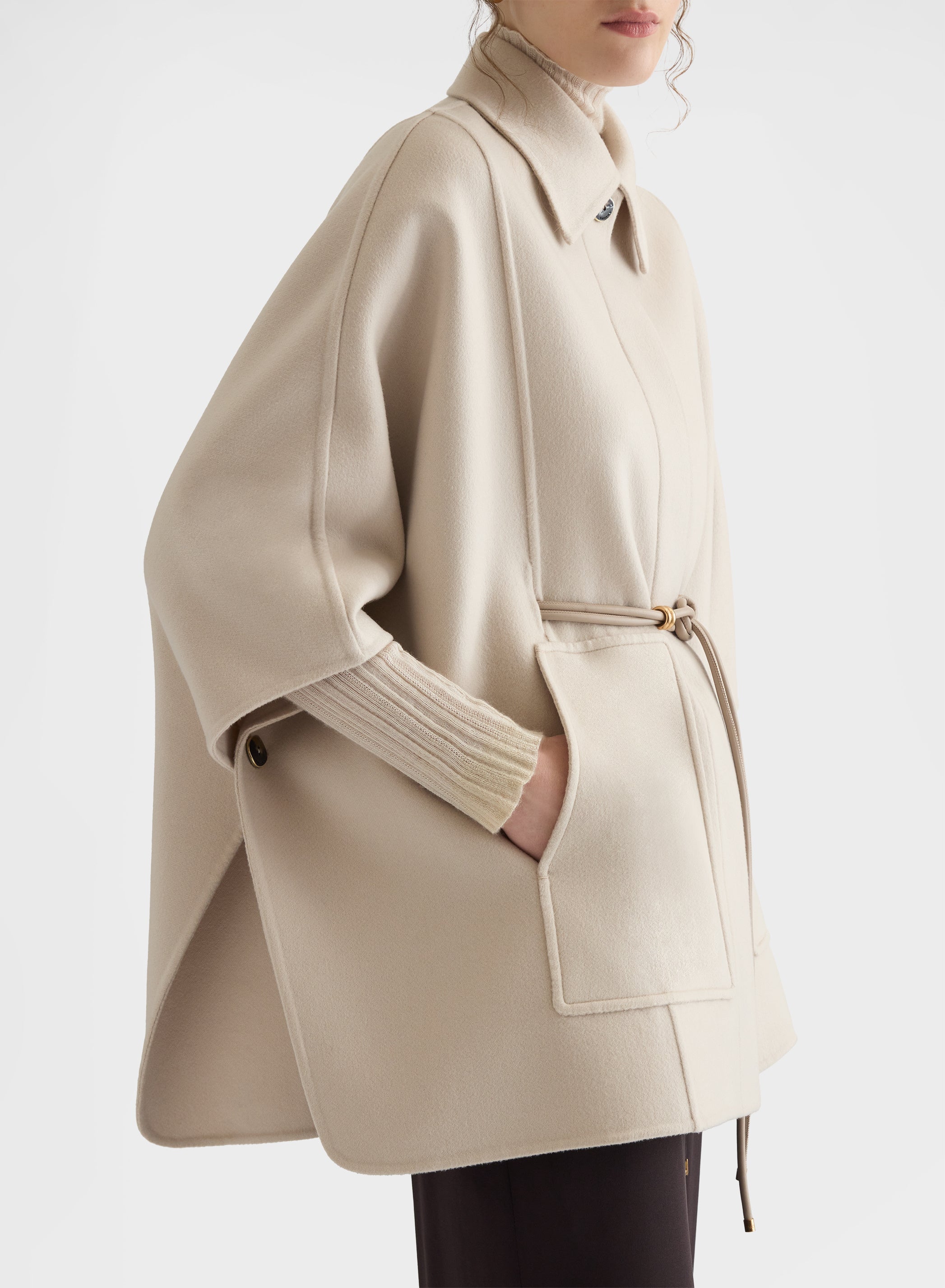 CASHMERE DOUBLE FACE BELTED CAPE GREIGE