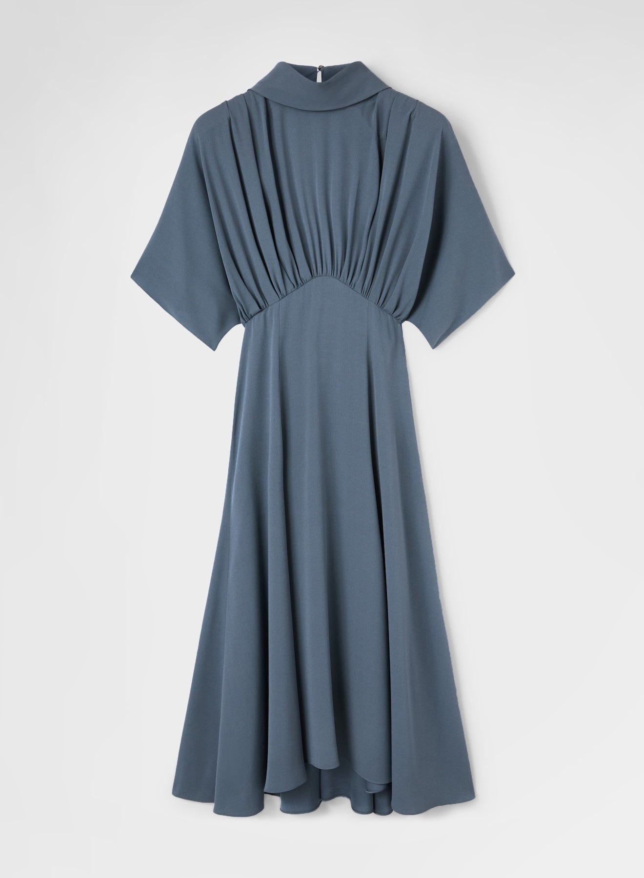 MATT SILK BLEND DRAPED KIMONO DRESS DARK POWDER
