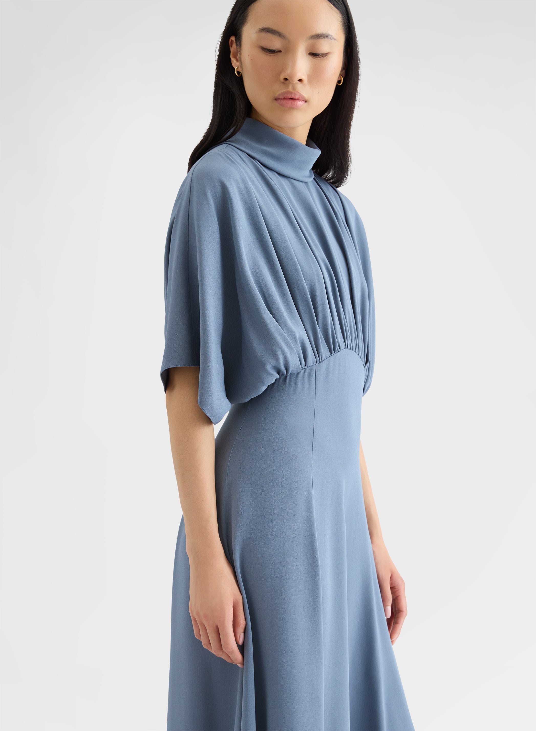 MATT SILK BLEND DRAPED KIMONO DRESS DARK POWDER