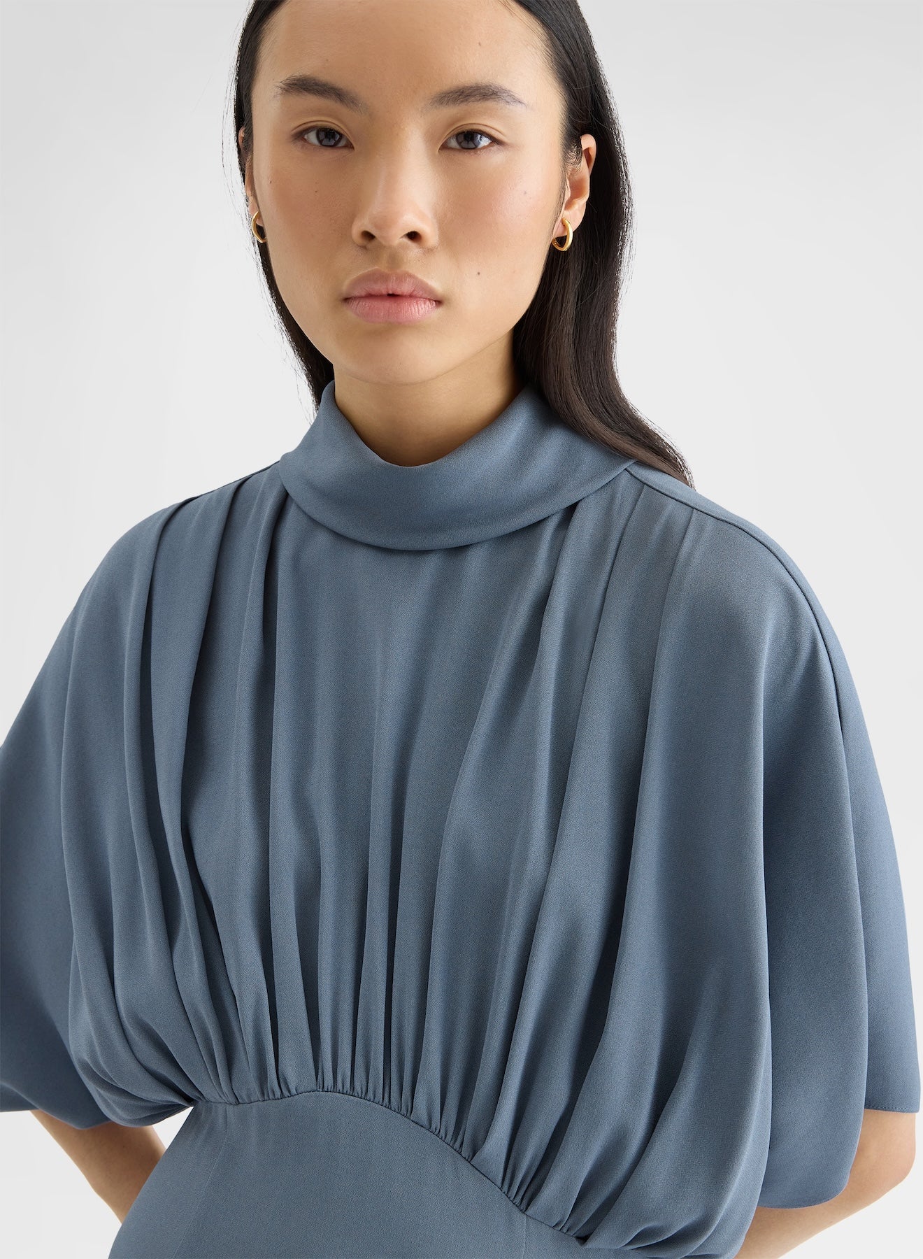 MATT SILK BLEND DRAPED KIMONO DRESS DARK POWDER