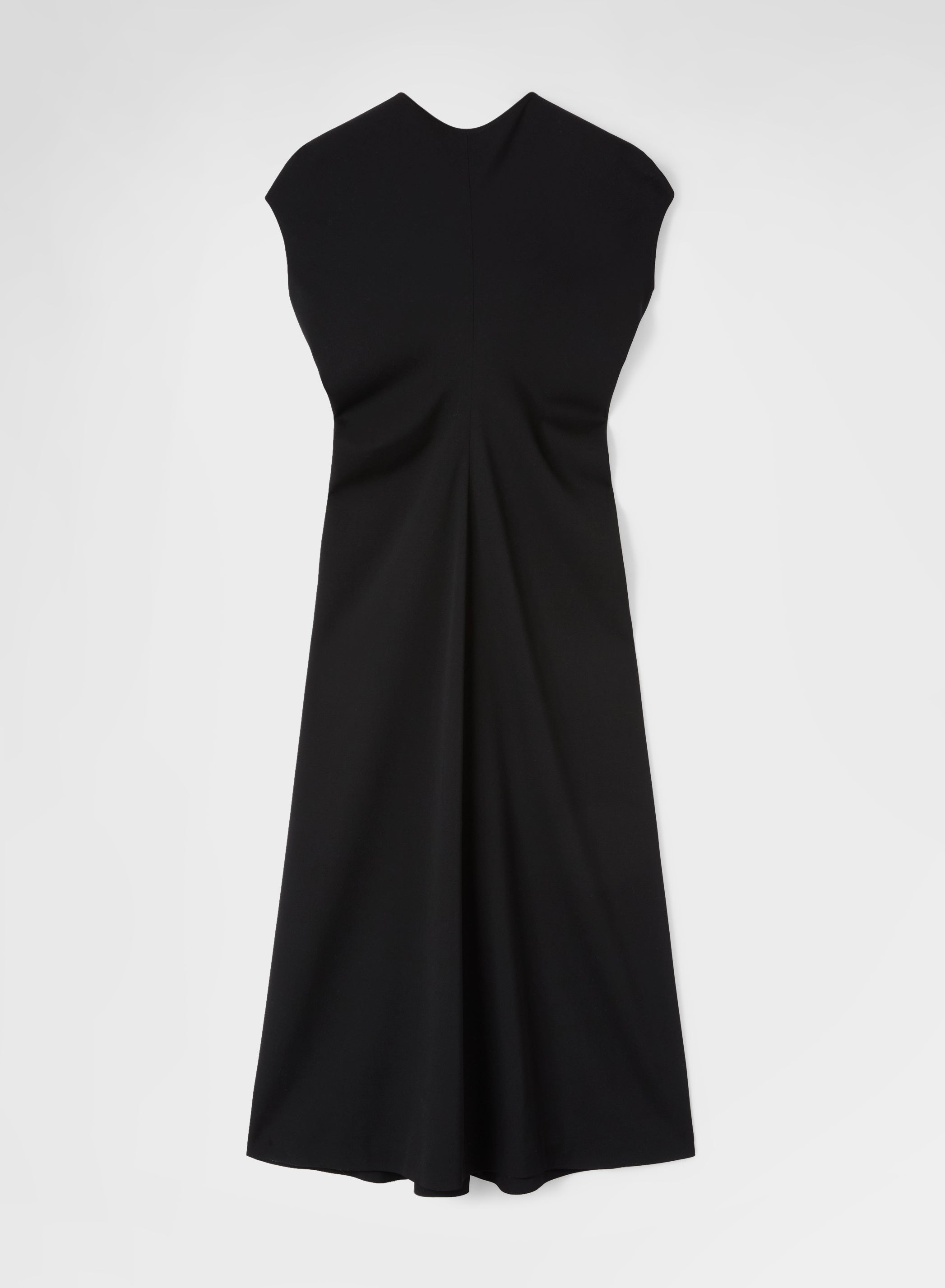 FLUID WOOL GATHERED MIDI DRESS BLACK