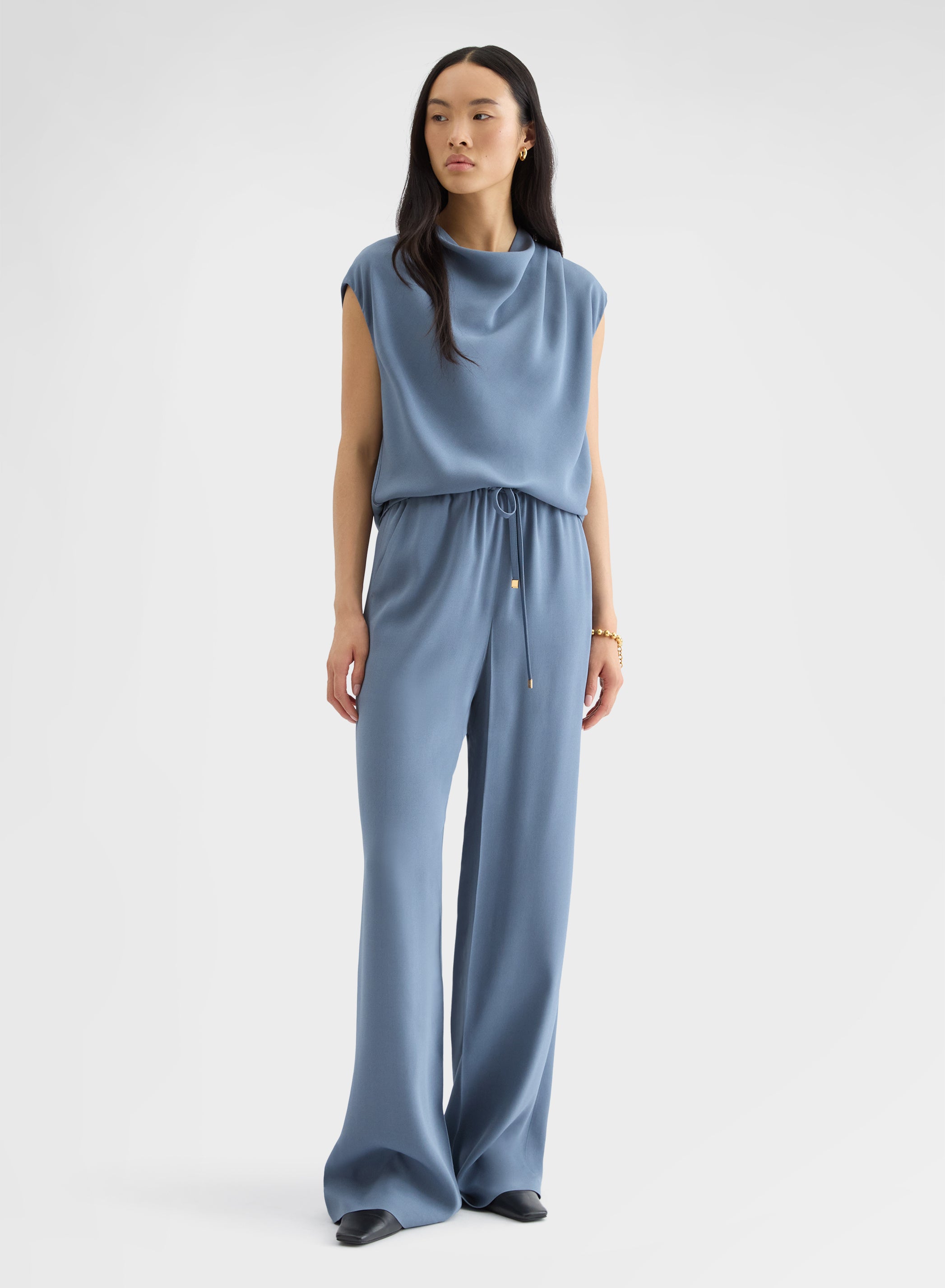 MATT SILK BLEND COWL-NECK TOP DARK POWDER