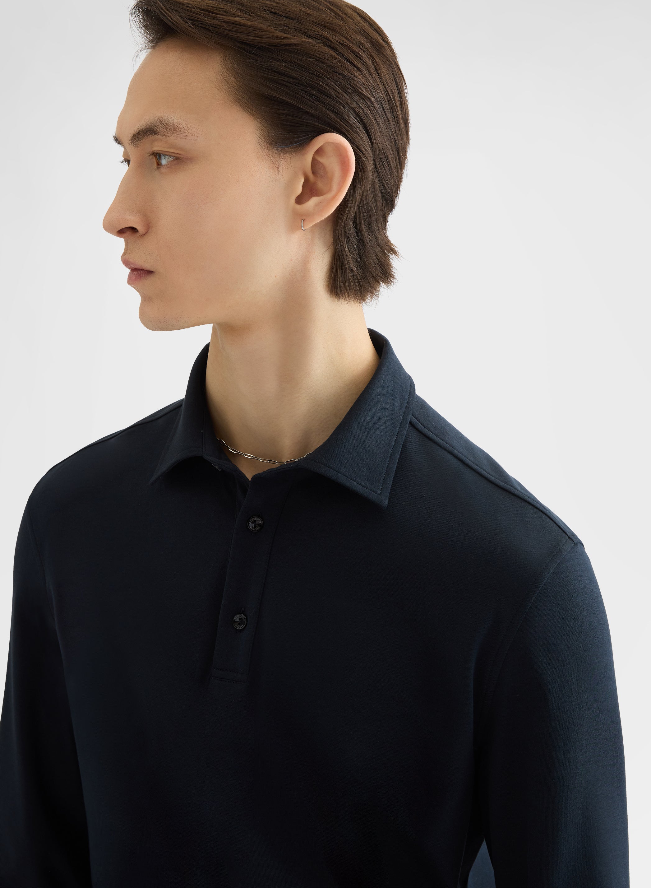 COTTON SILK INTERLOCK LONG SLEEVE POLO NAVY