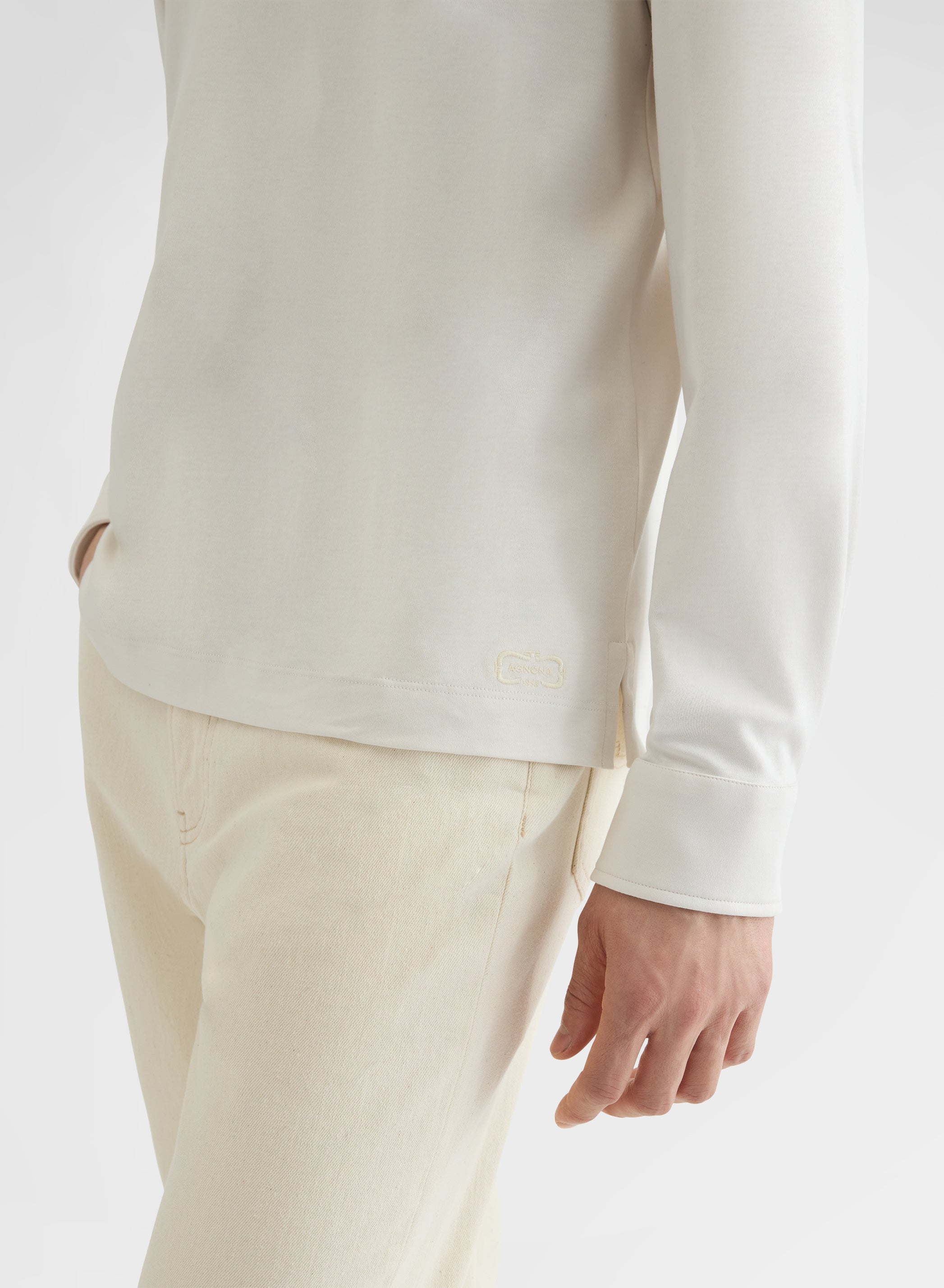 COTTON SILK INTERLOCK LONG SLEEVE POLO AGNONA WHITE
