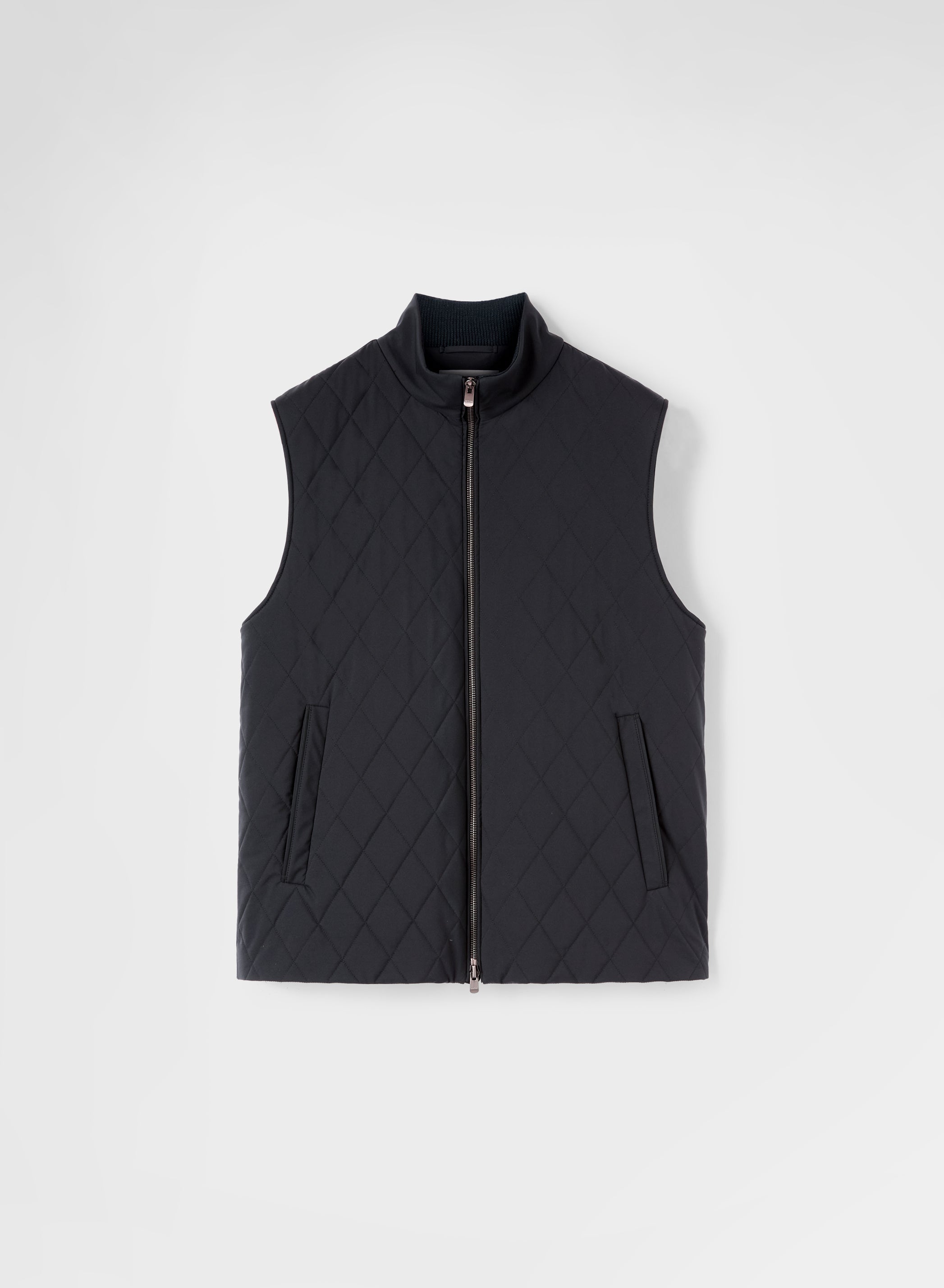 NYLON TECH TWILL QUILTED VEST NAVY