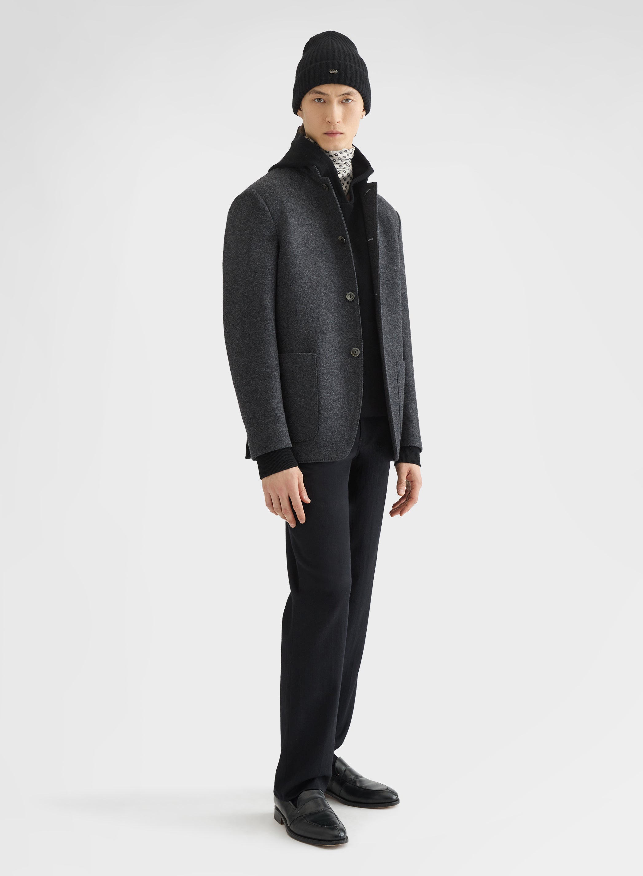 B-JERSEY DOUBLE FACE STAND COLLAR JACKET CHARCOAL