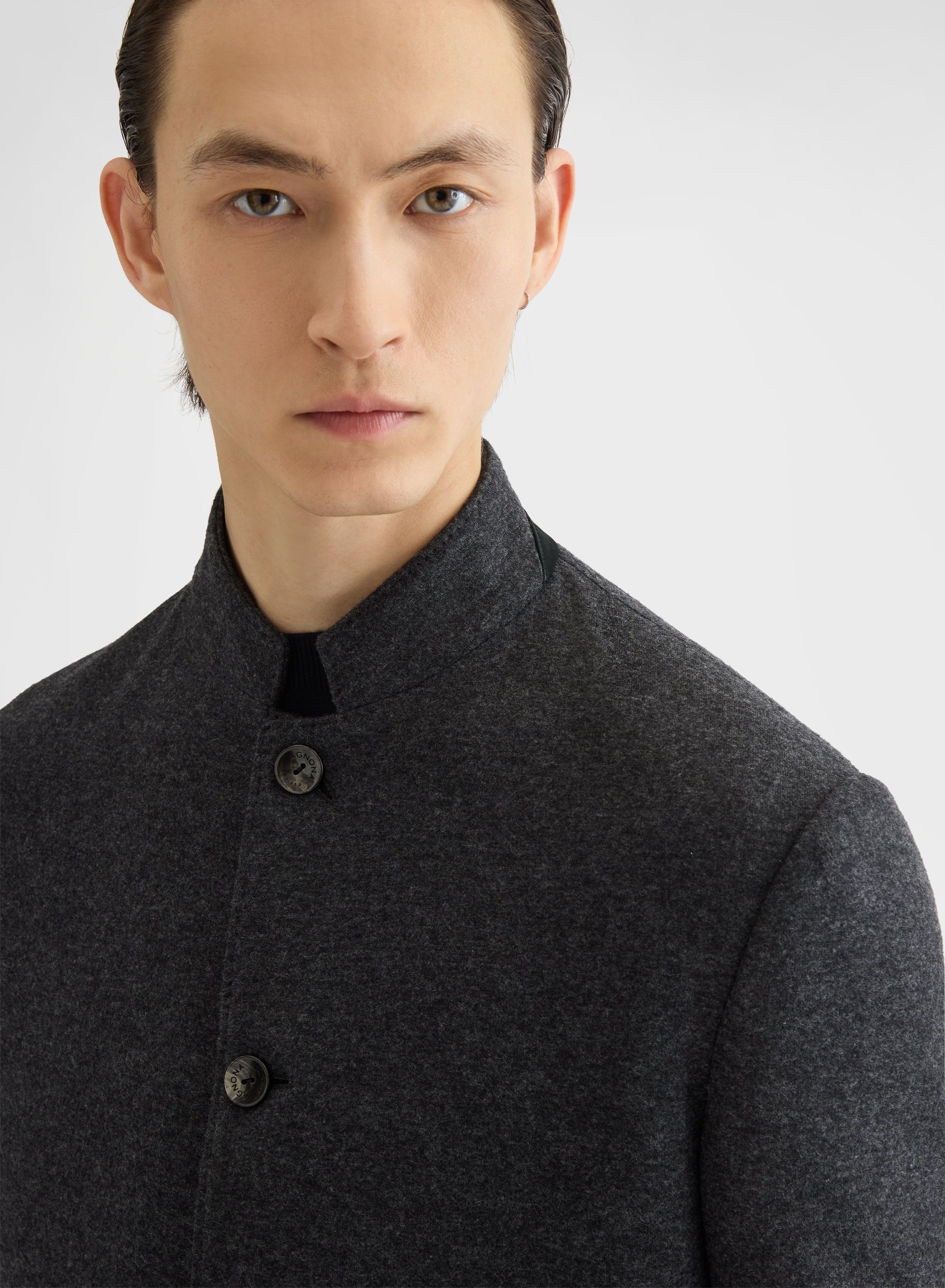 B-JERSEY DOUBLE FACE STAND COLLAR JACKET CHARCOAL