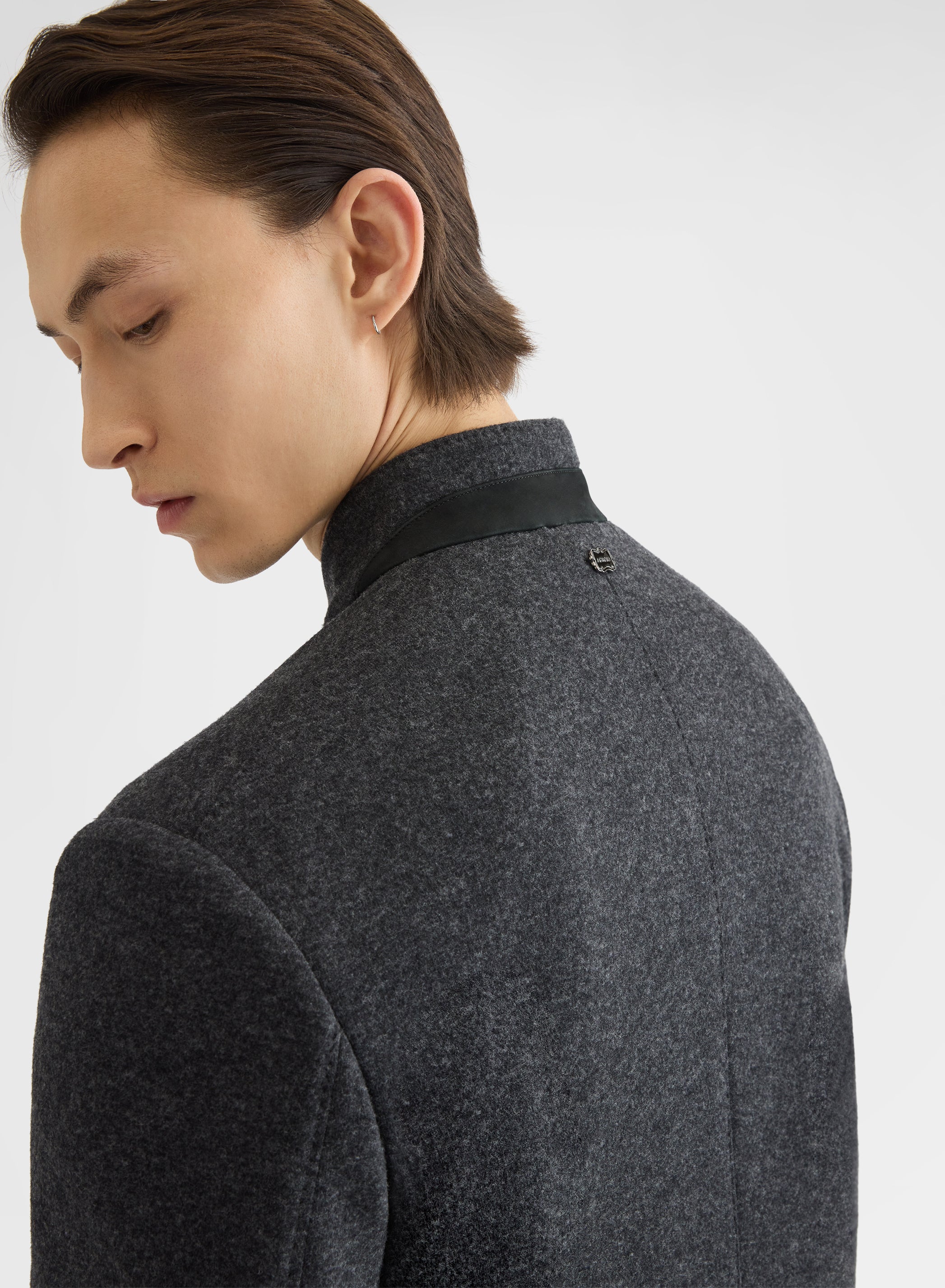 B-JERSEY DOUBLE FACE STAND COLLAR JACKET CHARCOAL